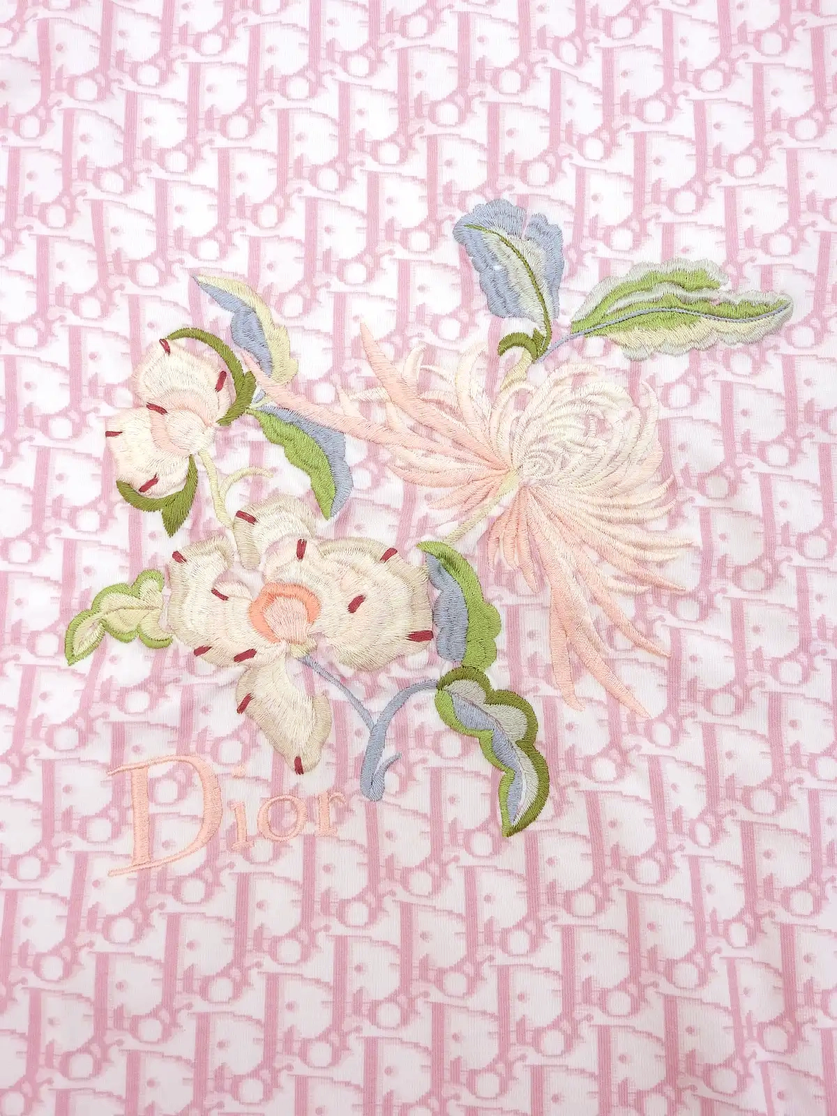 DIOR フラワー刺繍トロッターロゴハーフスリーブトップス ピンク 