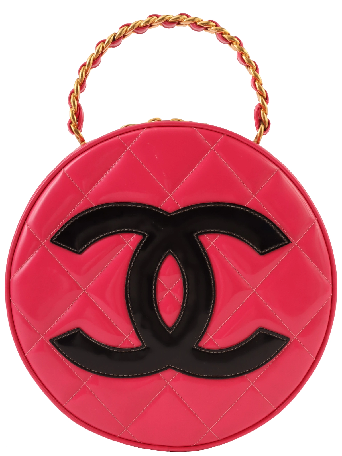 CHANEL 1995年頃製 パテントラウンドCCマークバニティ ピンク
