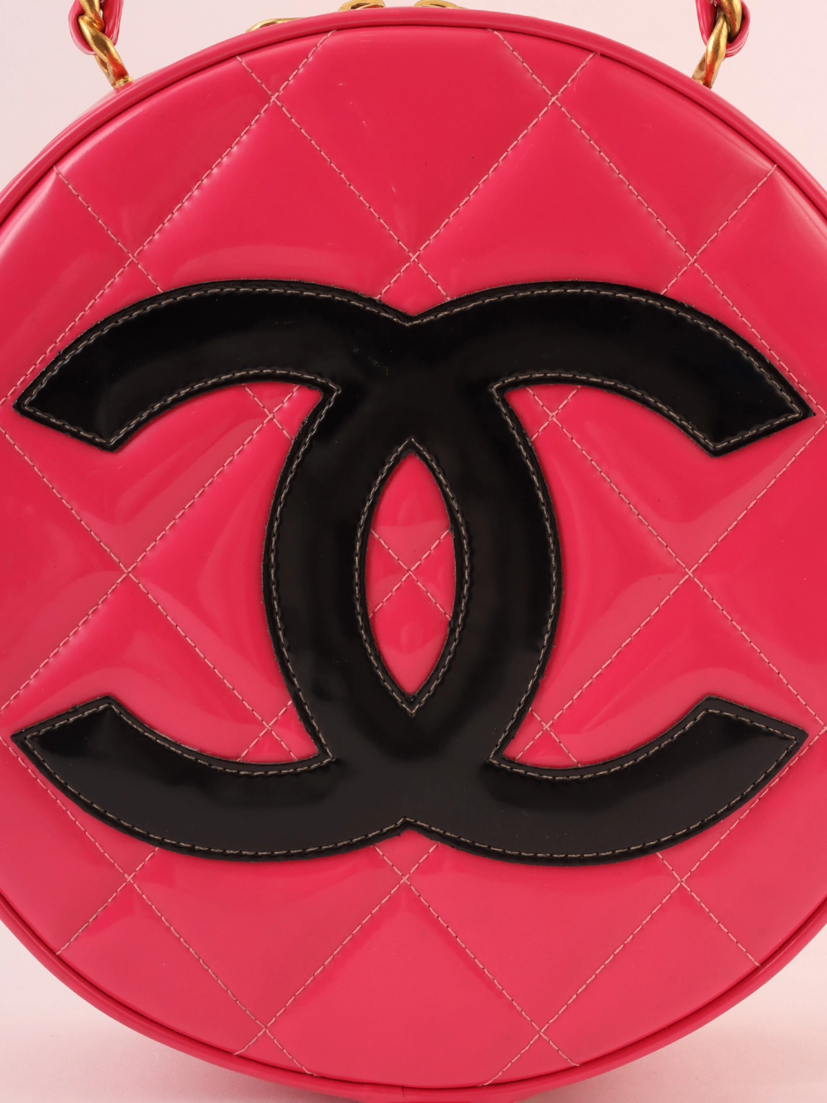 CHANEL 1995年頃製 パテントラウンドCCマークバニティ ピンク