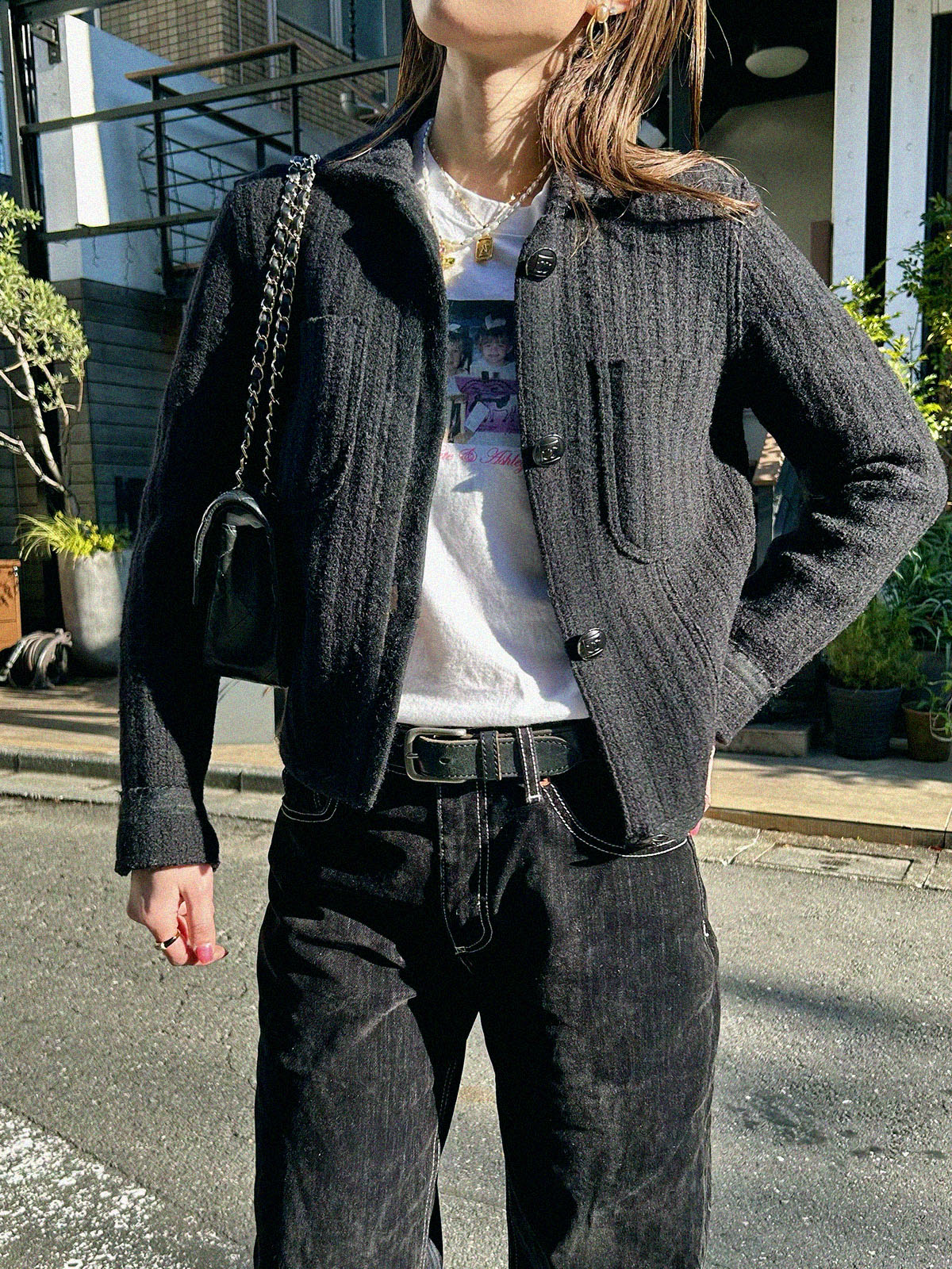 CHANEL 2007年製 ウールCCマークボタンジャケット ブラック