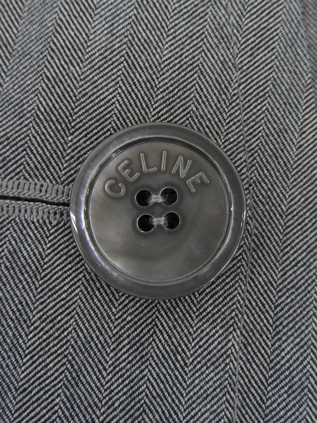 CELINE ヘリンボーンパターンロゴボタンノーカラージャケット