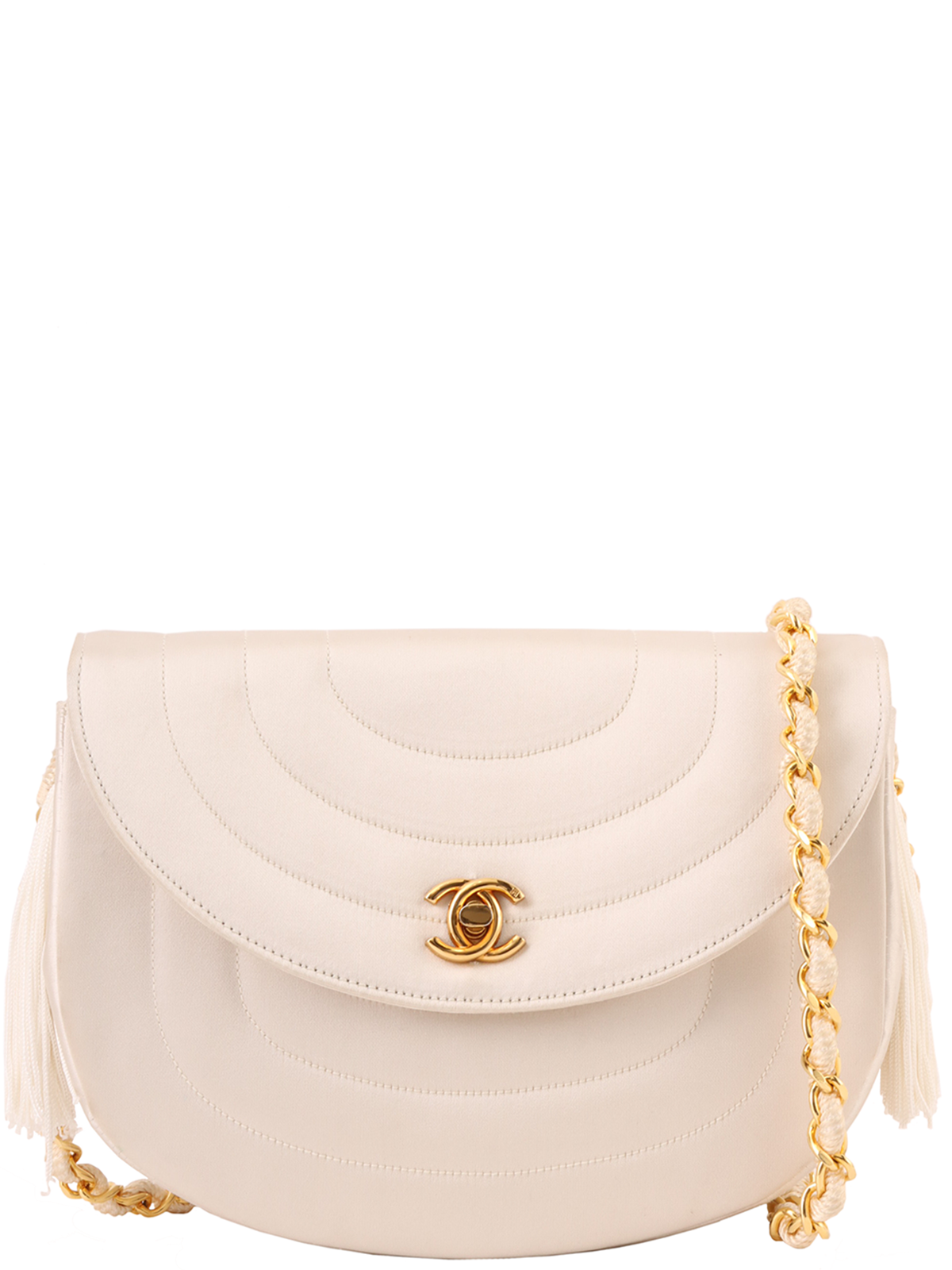 【VINTAGE】CHANEL シルクサテンCCターンロックチェーンバッグ CHANEL 1992年頃製 シルクサテンCCターンロックビジューチェーン