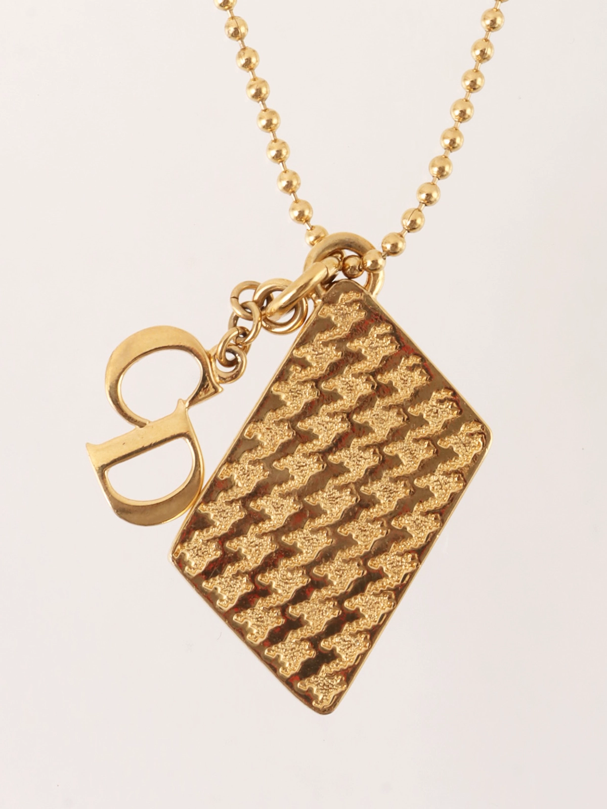 【海外 正規品】 DIOR ハウンドトゥースプレートロゴチャームロングネックレス アクセサリー