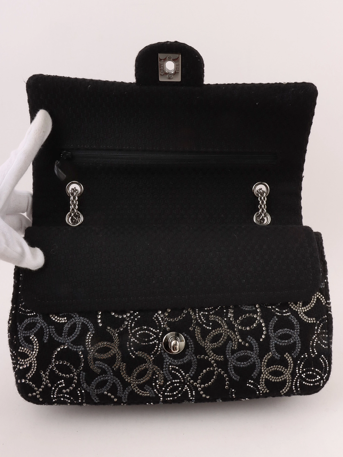 CHANEL CC BLACK LOGO LETTER PRINT VINTAGE MAXI JUMBO FLAP