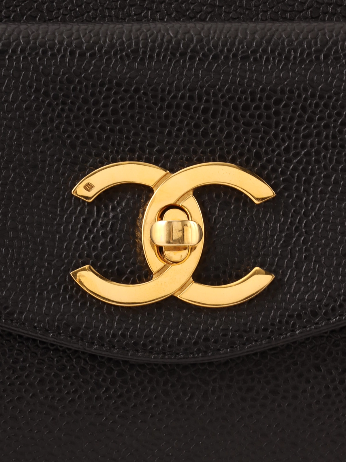 CHANEL 1995年頃製 キャビアスキンCCターンロックチェーントート