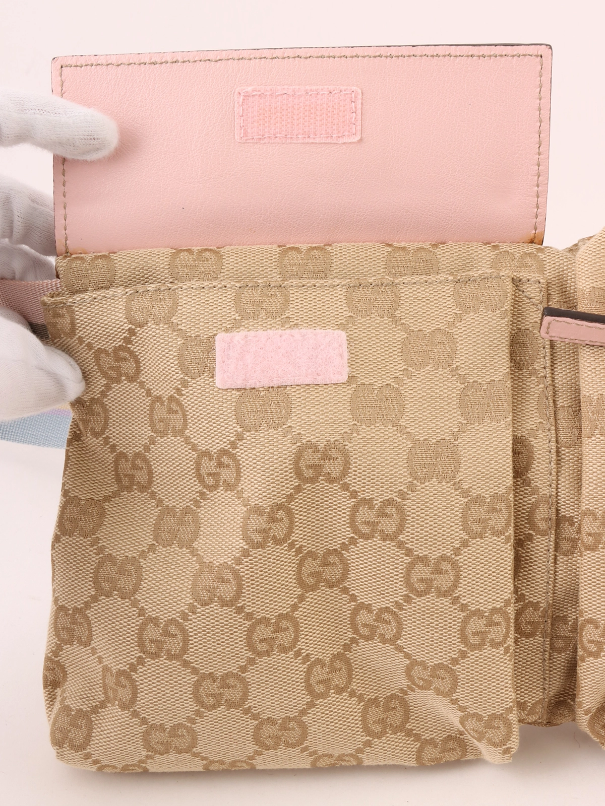 最も信頼できる GUCCI キャンバスGGパターンウエストポーチ ベージュ／ピンク バッグ