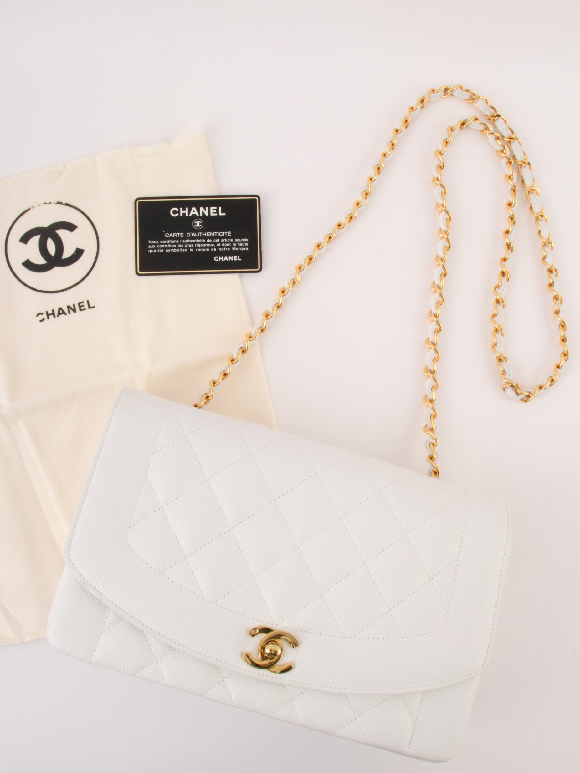 CHANEL 1995年頃製 キャビアスキンダイアナフラップチェーン