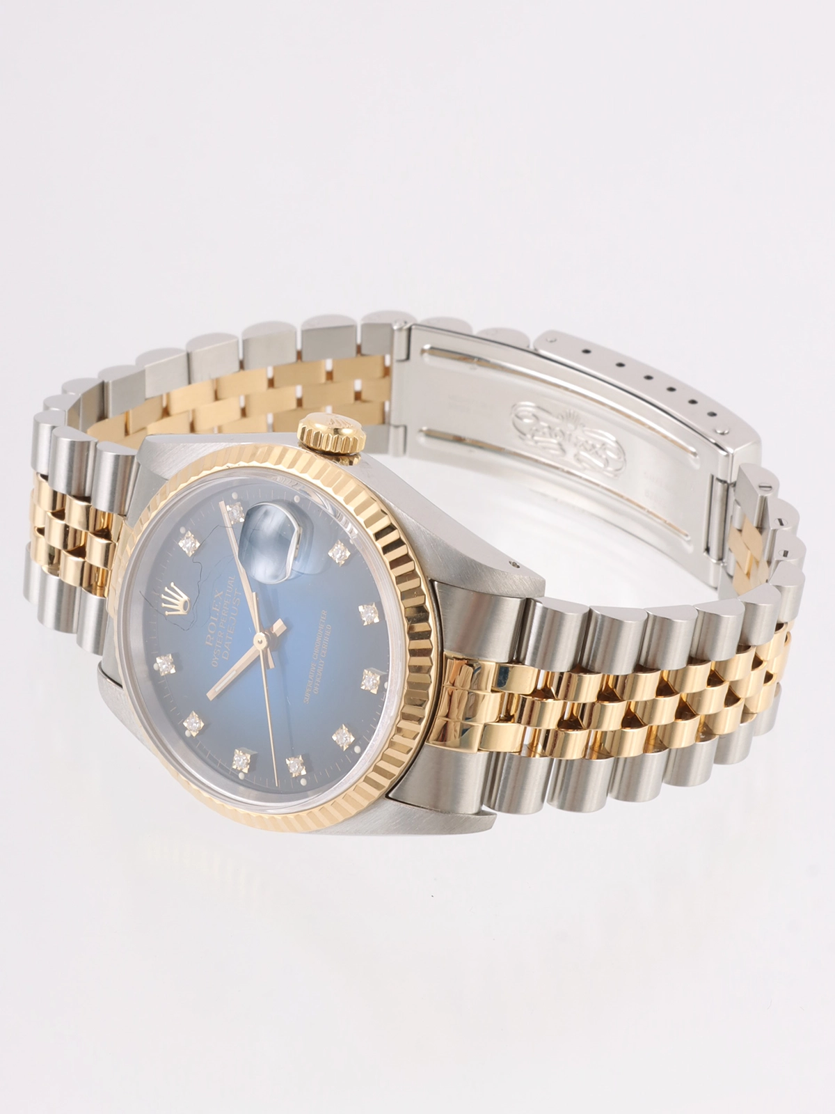 ロレックス時計のボクス ROLEX 10Pダイヤモンドデイトジャスト ゴールド／ブルー