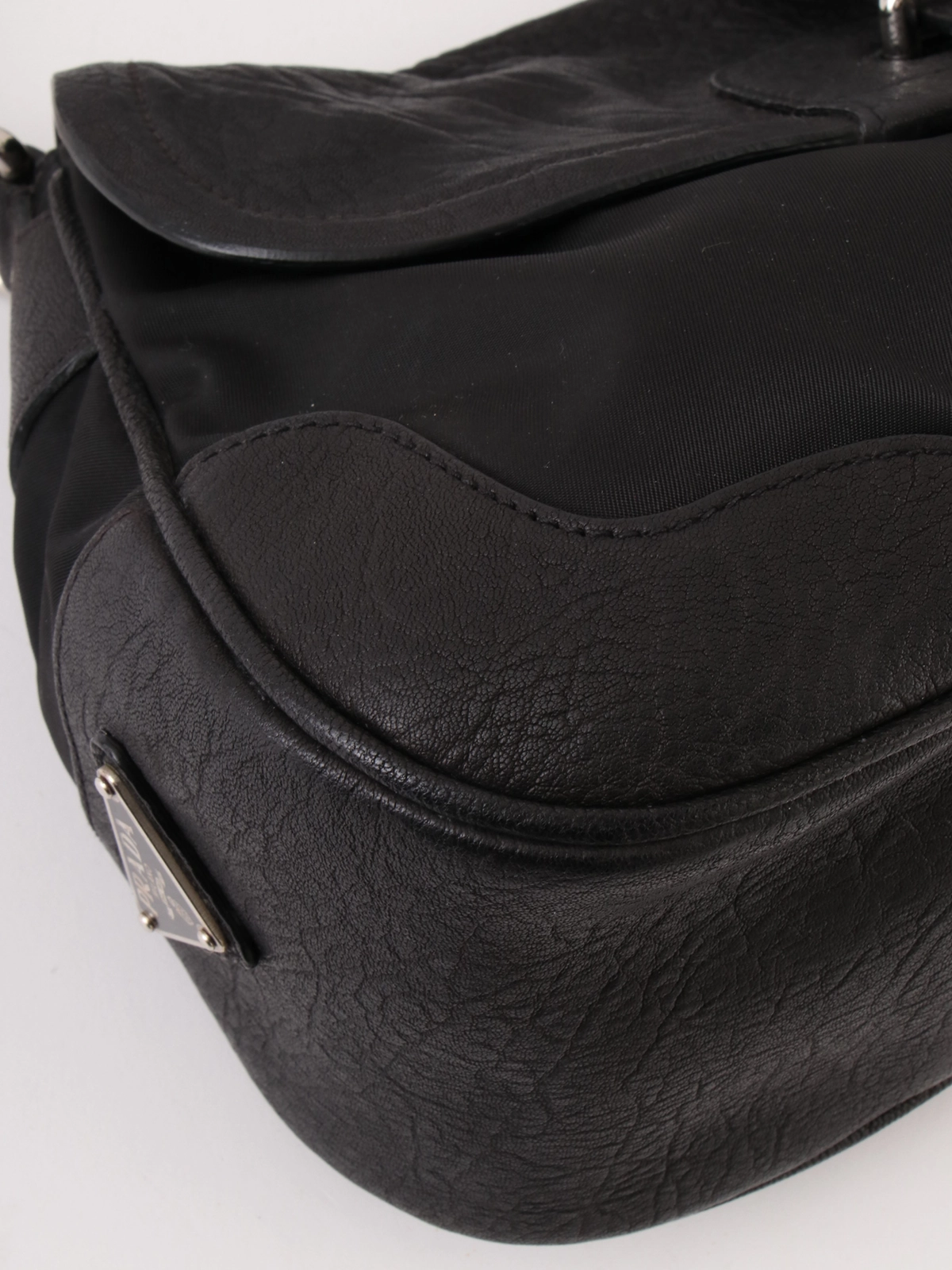 プラダ レザー ナイロン ショルダーバッグ B4590 PRADA ナイロンレザーコンビロゴプレートショルダーバッグ