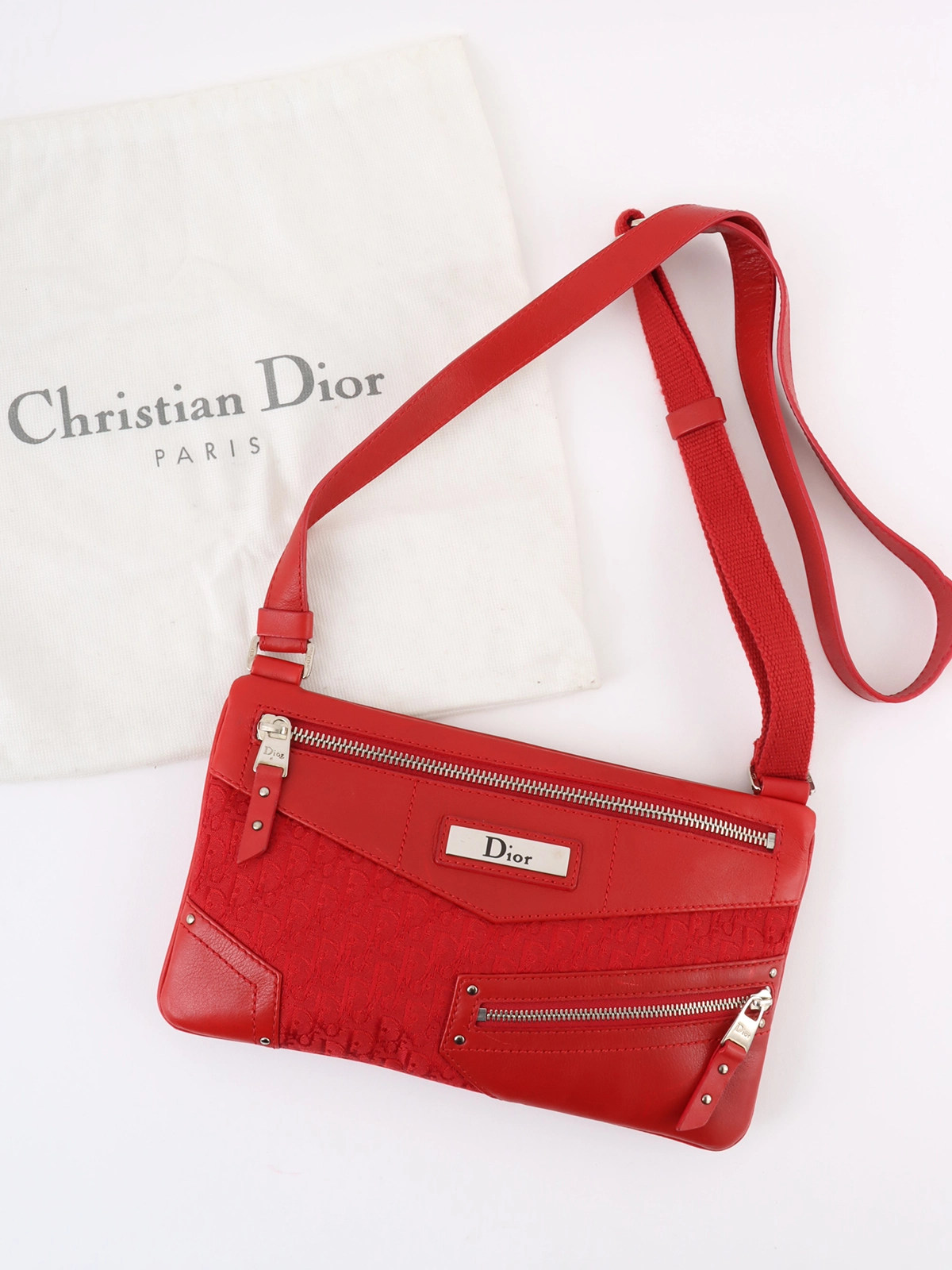 DIOR トロッターパターンショルダーバッグ レッド｜VINTAGE QOO