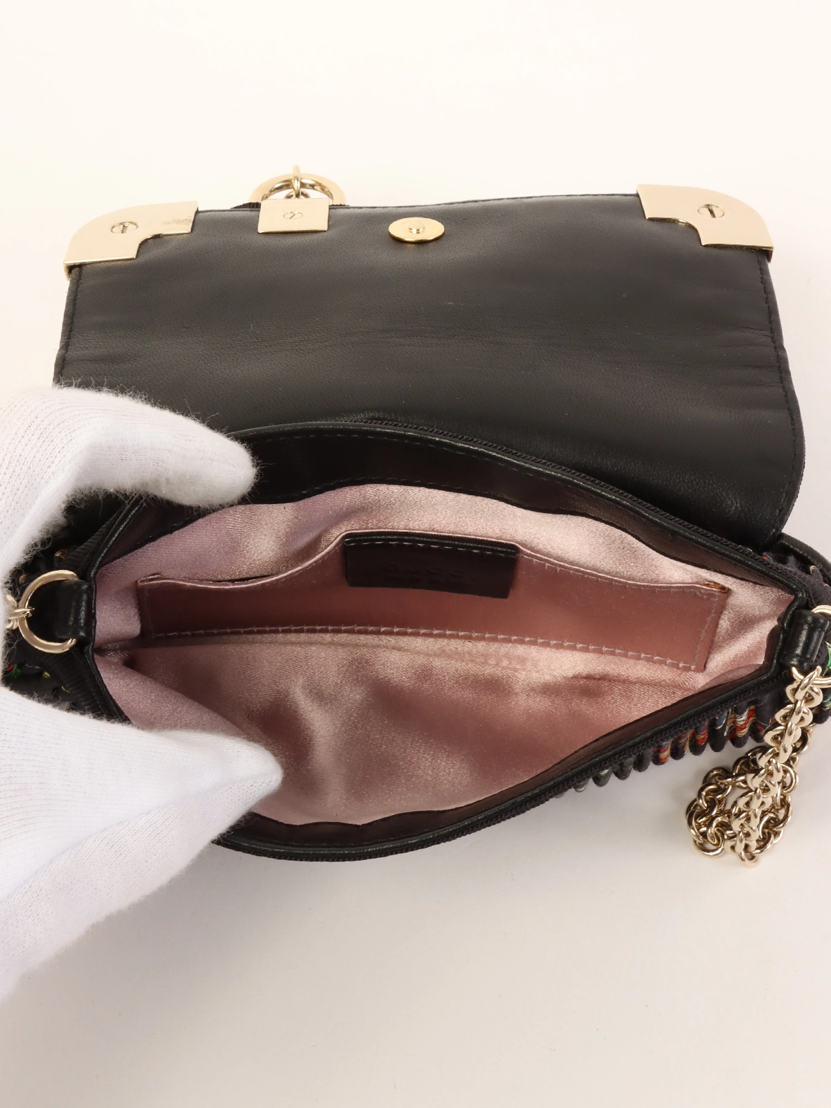 GUCCI インセクトパターンミニチェーンバッグ ブラック／マルチ