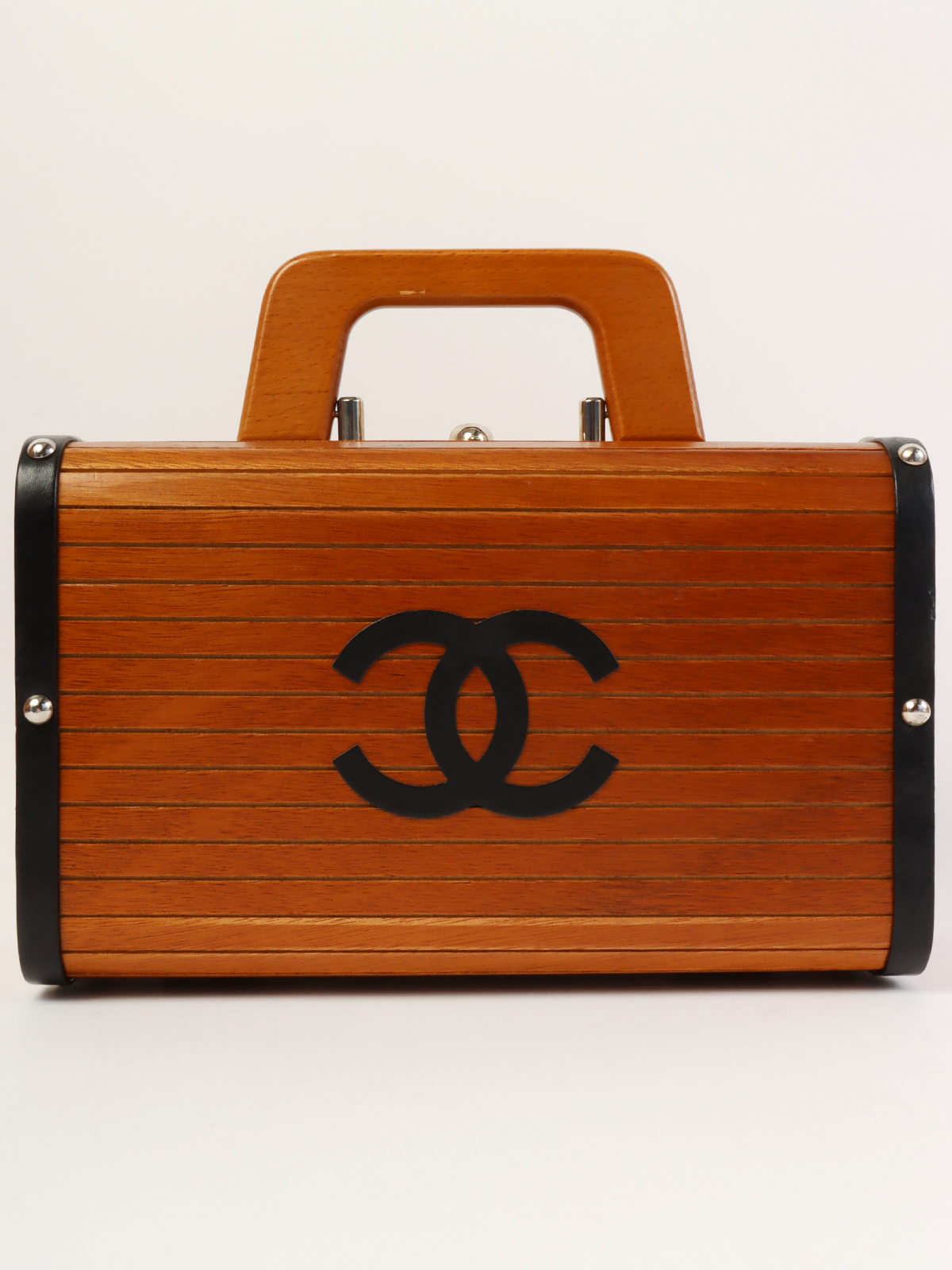 CHANEL 1995年頃製 ウッドCCマークロゴバニティ ブラウン
