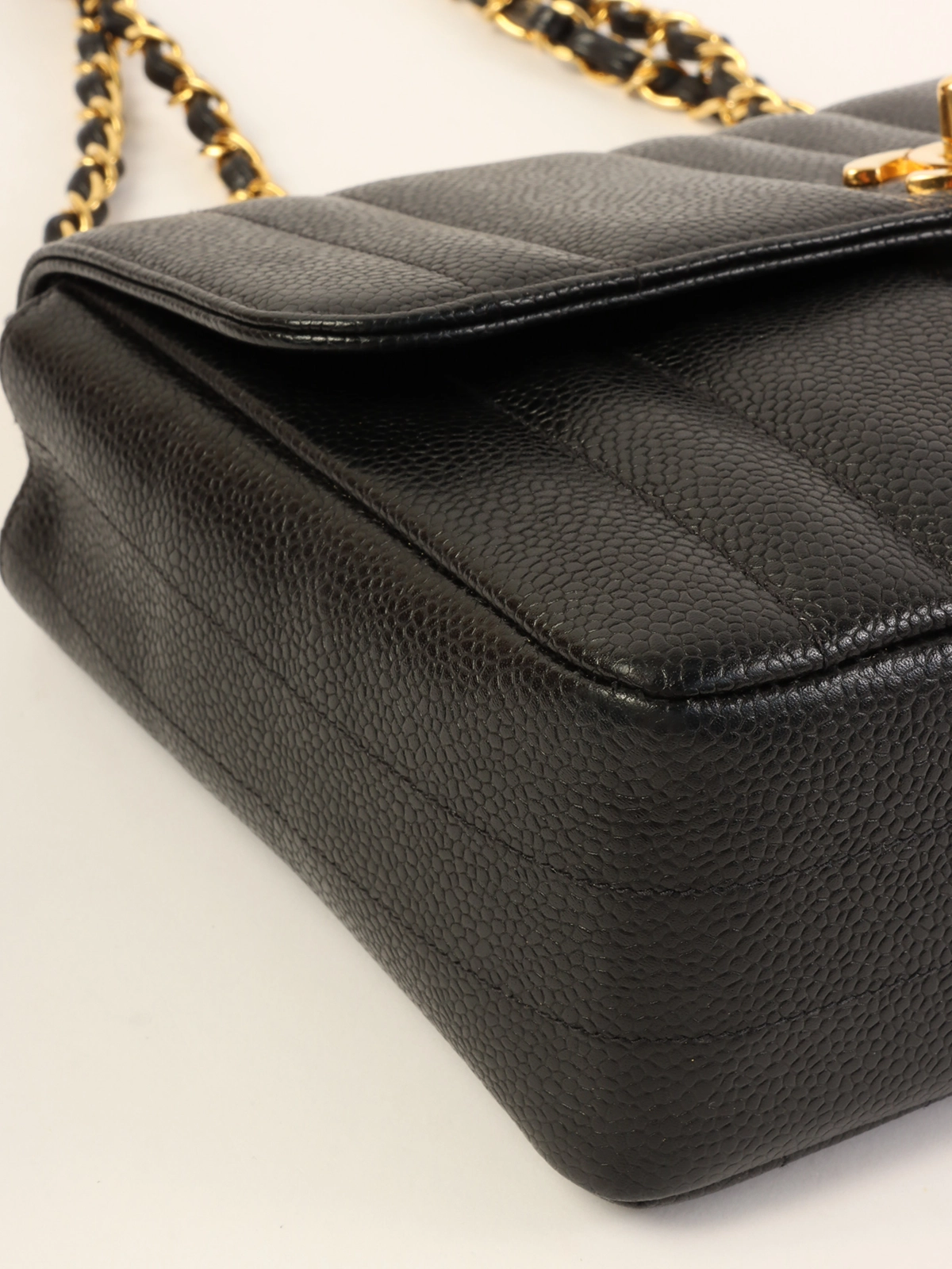 CHANEL 1995年頃製 キャビアスキンマドモアゼルステッチCCターン