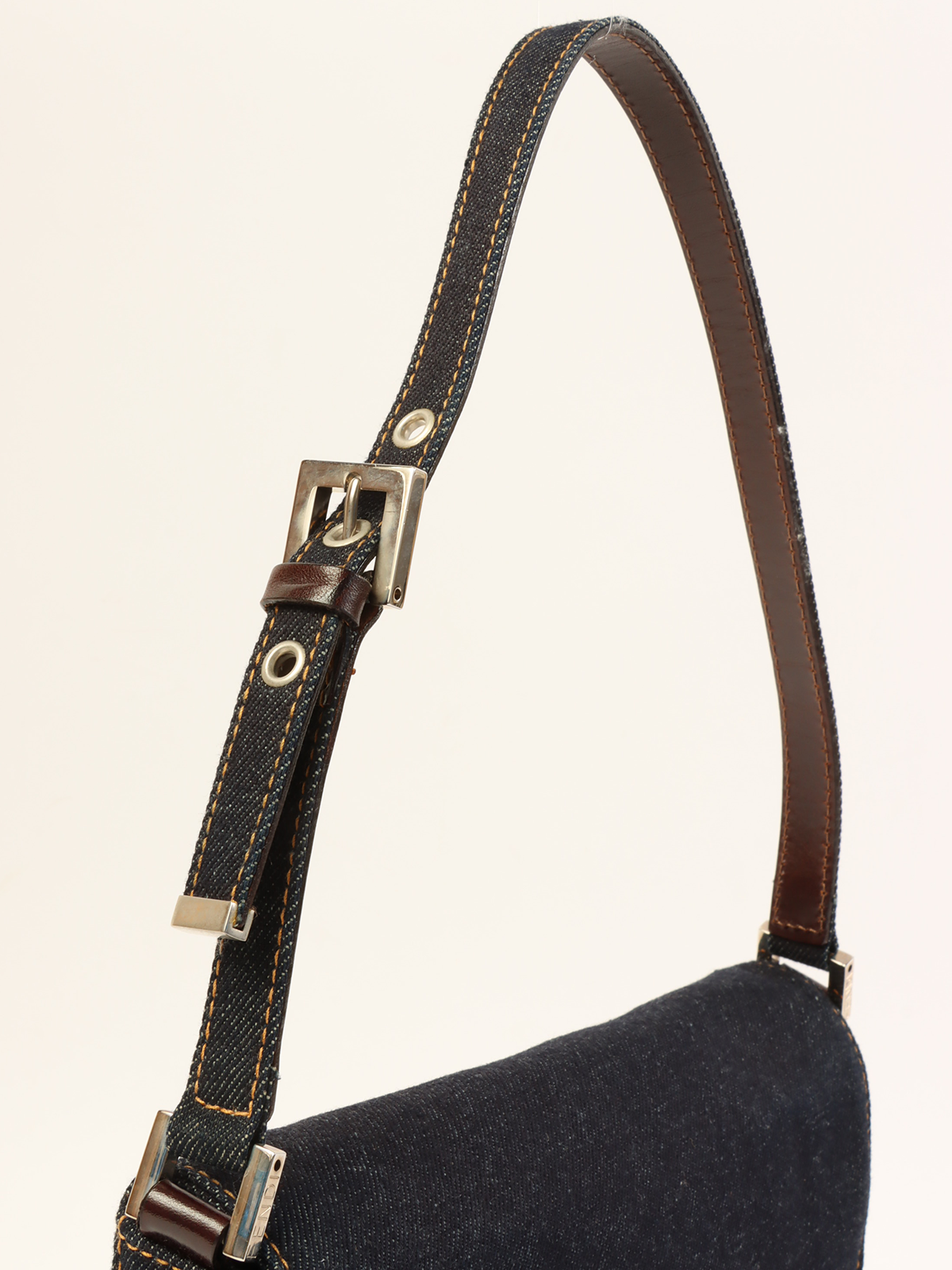 FENDI デニムロゴプレートショルダーバッグ インディゴ｜VINTAGE