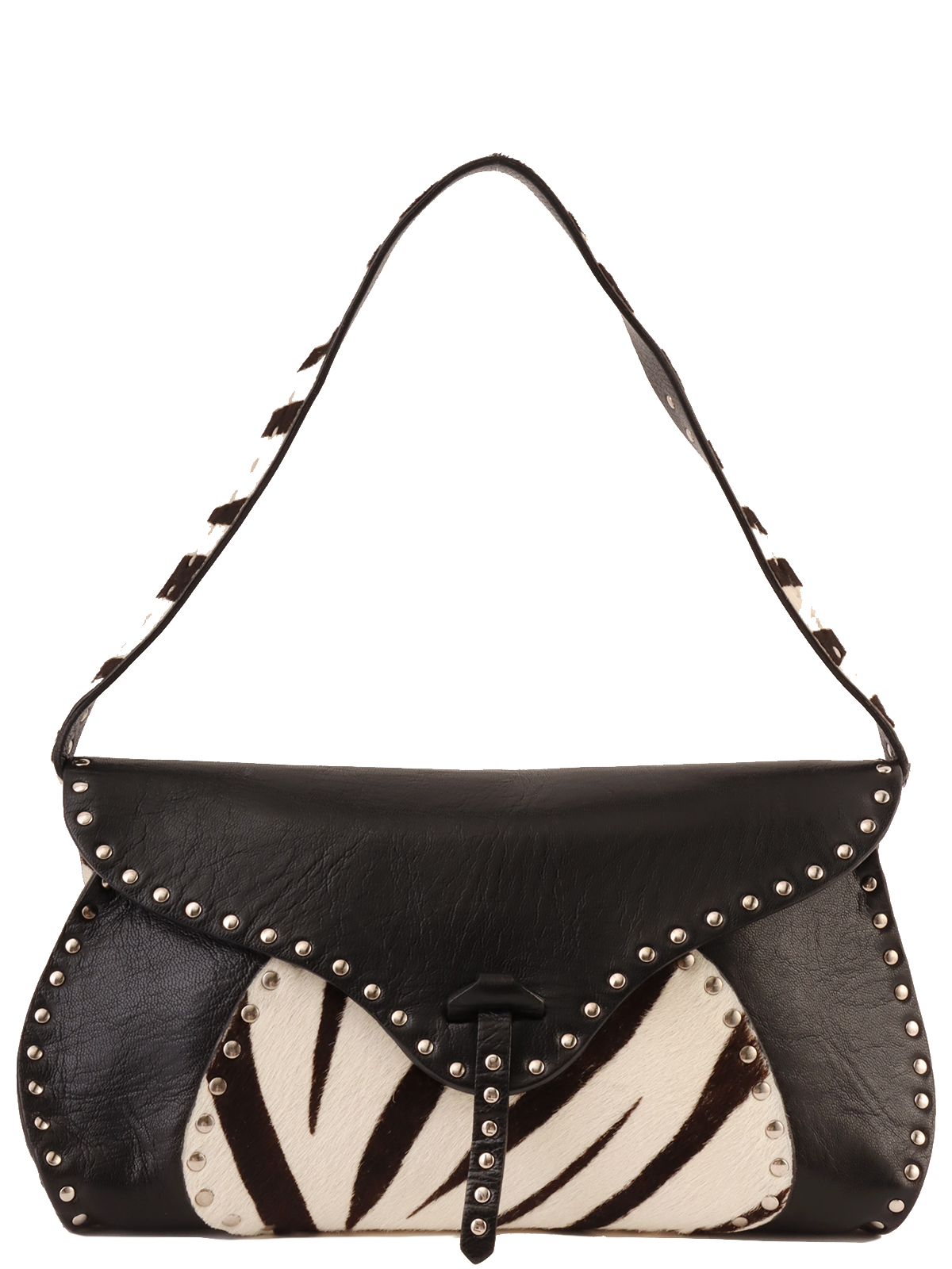 CELINE ハラコゼブラパターンスタッズハンドバッグ ブラック