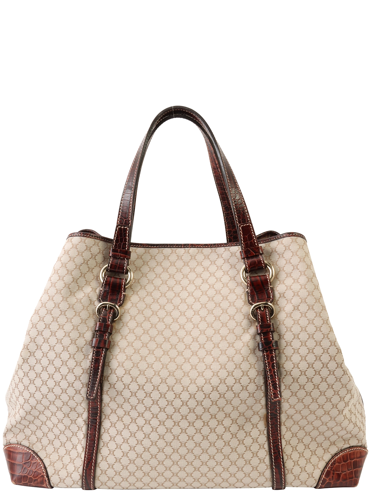 【CELINE】2wayバッグ　トートバッグ　マカダム柄　キャンバス　ブラウン CELINE キャンバスクロコエンボスコンビマカダムパターントート