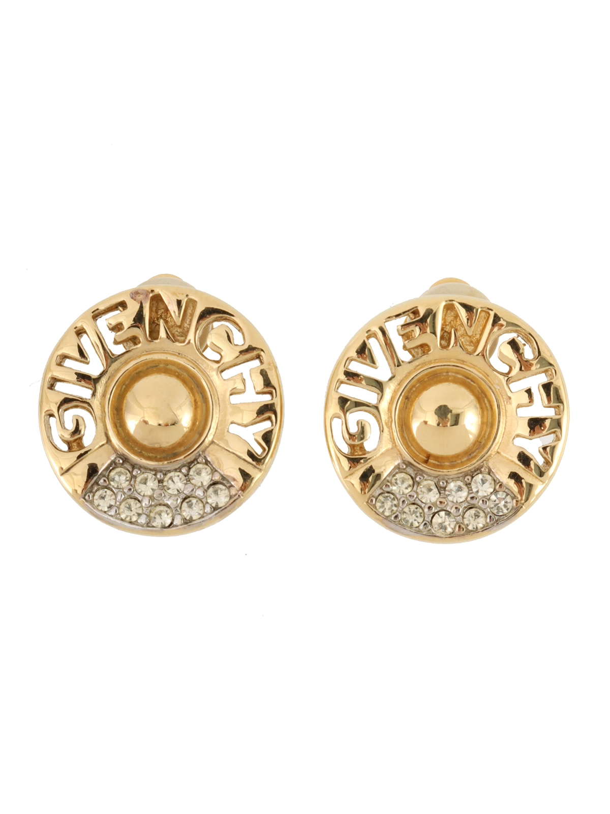 GIVENCHY ラインストーンGロゴプレートイヤリング ゴールド｜VINTAGE QOO TOKYO｜ヴィンテージ クー トーキョー