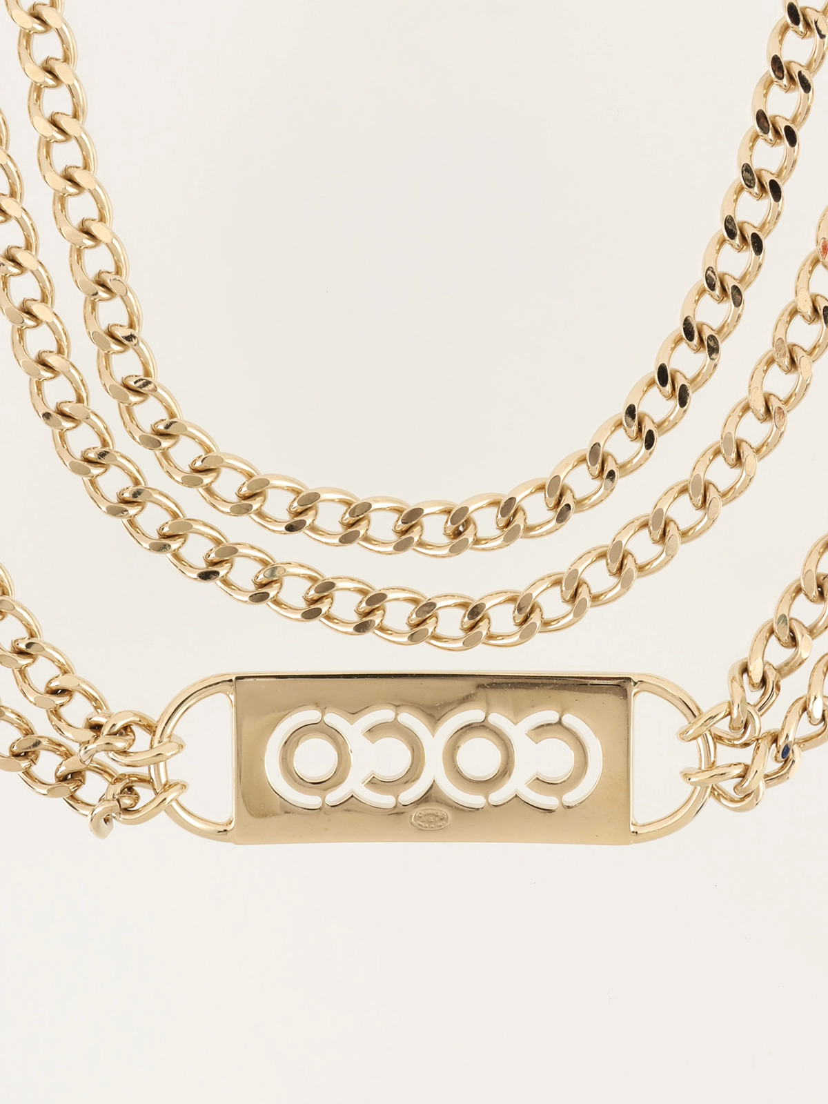 CHANEL 2002年製 ラインストーンロゴプレートチェーンベルト