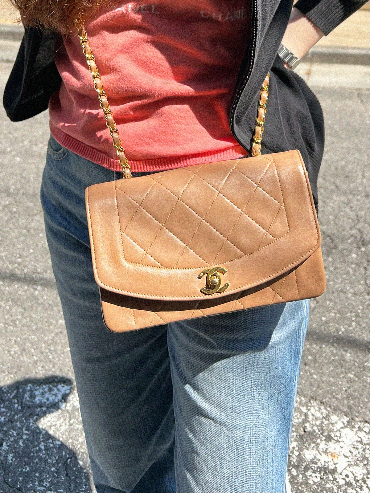 CHANEL 1990年頃製 ダイアナフラップチェーンバッグ22cm モカ