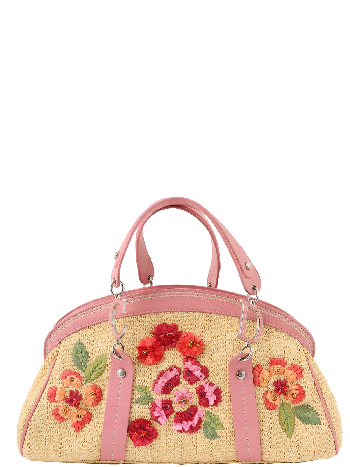 DIOR フラワーデザインラフィアバッグ ベージュ／ピンク