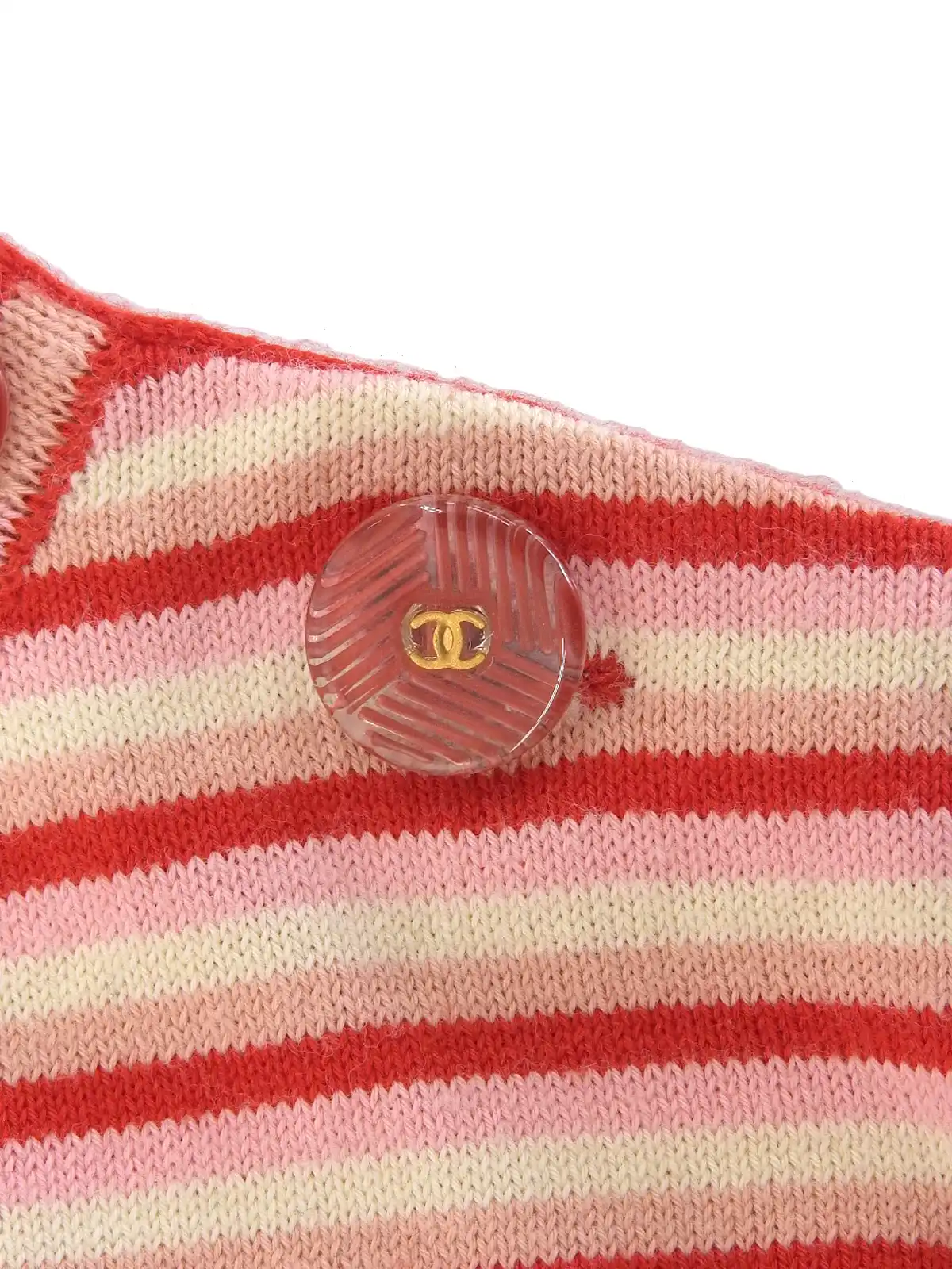 CHANEL 2002年製 ボーダーパターンCCマークボタンノースリーブ