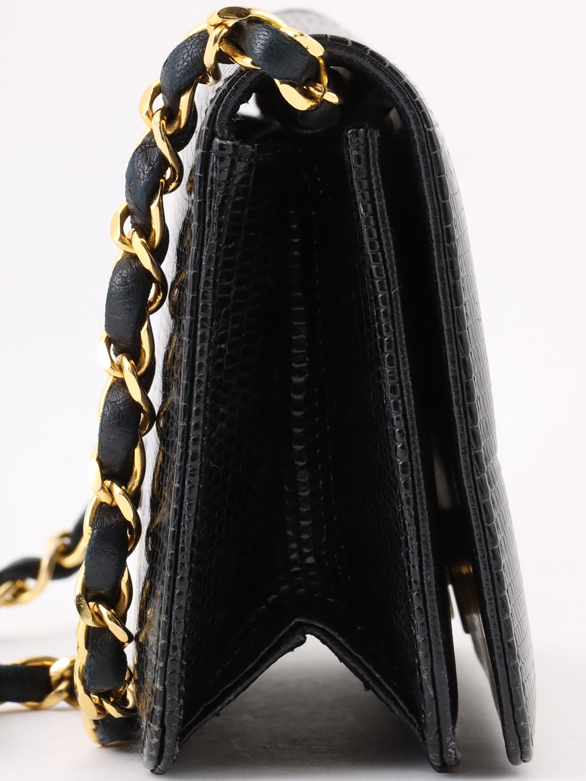 CHANEL 1990年頃製 リザードCCマークプレートチェーンショルダー