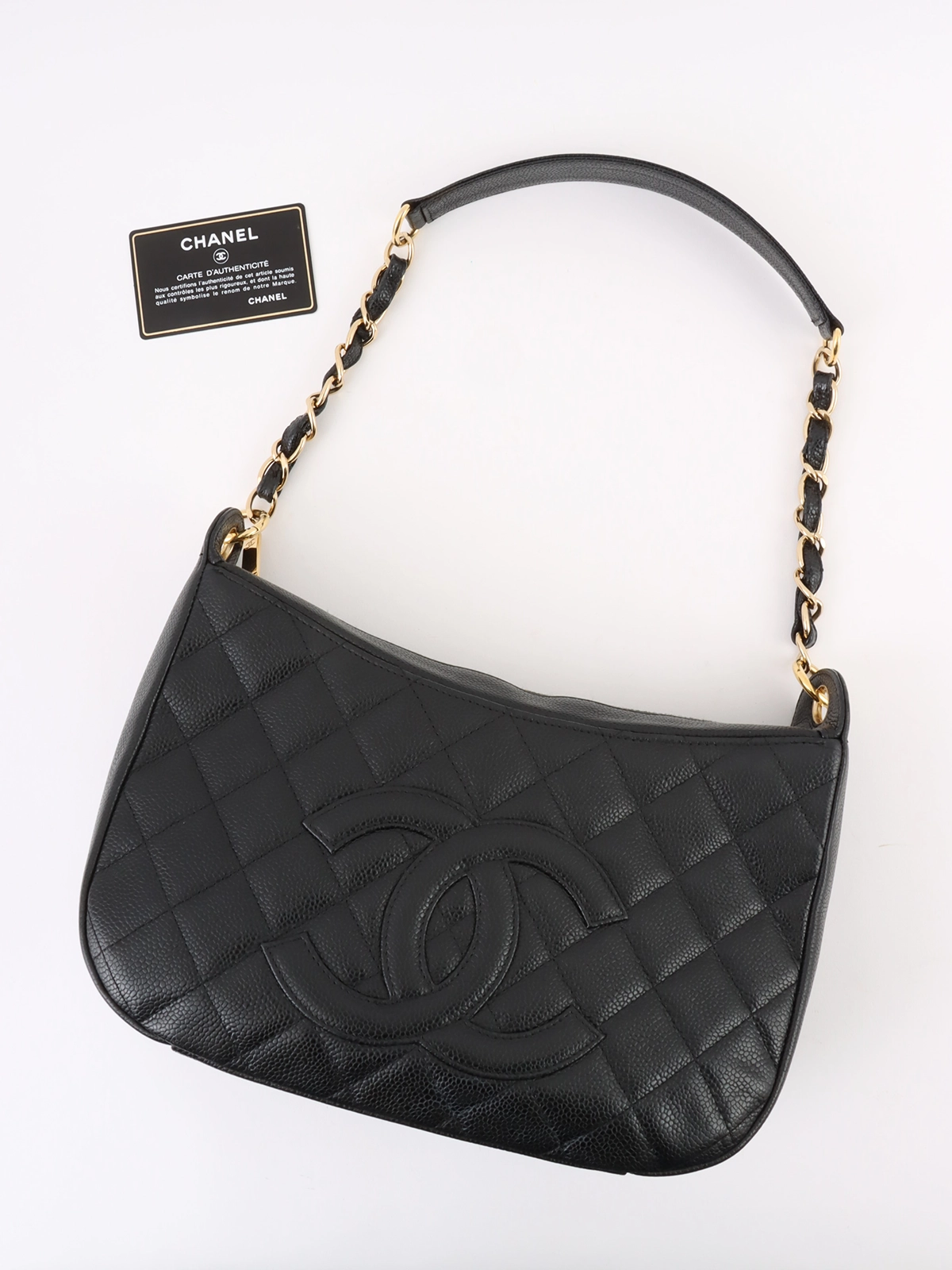 CHANEL 2003年頃製 キャビアスキンCCマークステッチショルダーバッグ ブラック｜VINTAGE QOO TOKYO｜ヴィンテージ クー  トーキョー