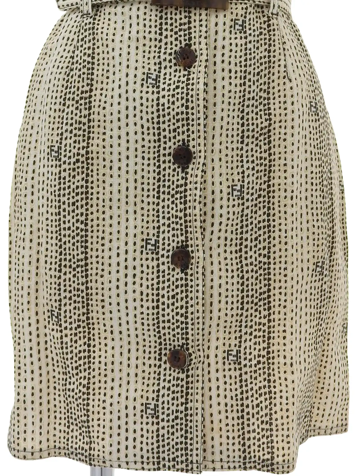 FENDI ズッキーノデザインパターンロゴボタンハーフスリーブワンピース ベージュ／ブラウン｜VINTAGE QOO TOKYO｜ヴィンテージ クー  トーキョー