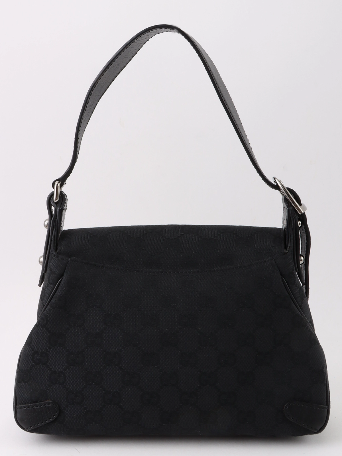 GUCCI キャンバスGGパターンリボンロゴプレートショルダーバッグ