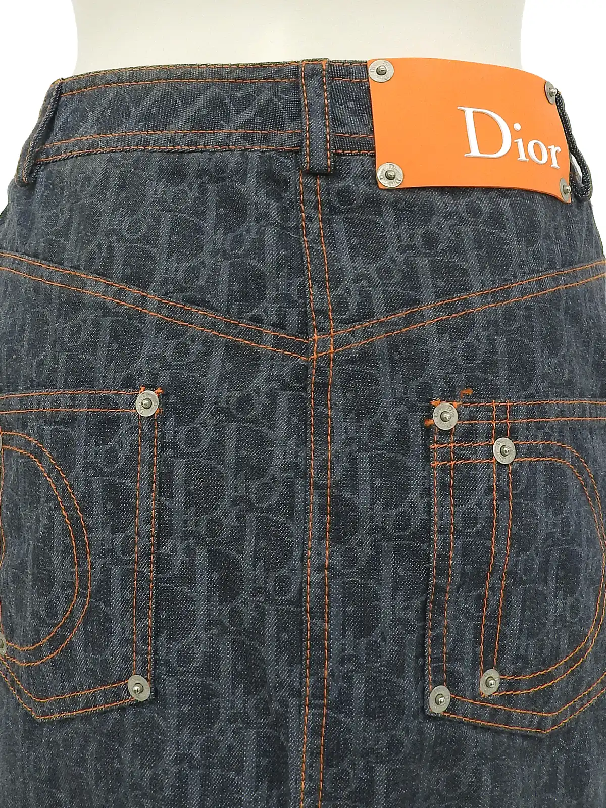 DIOR トロッターパターンデニムスカート インディゴ／オレンジ