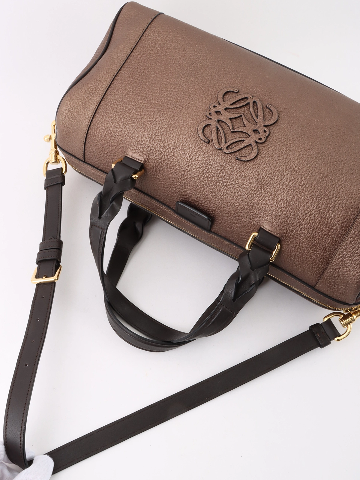 LOEWE アナグラムフスタ2way ボストンバッグ メタリックブラウン