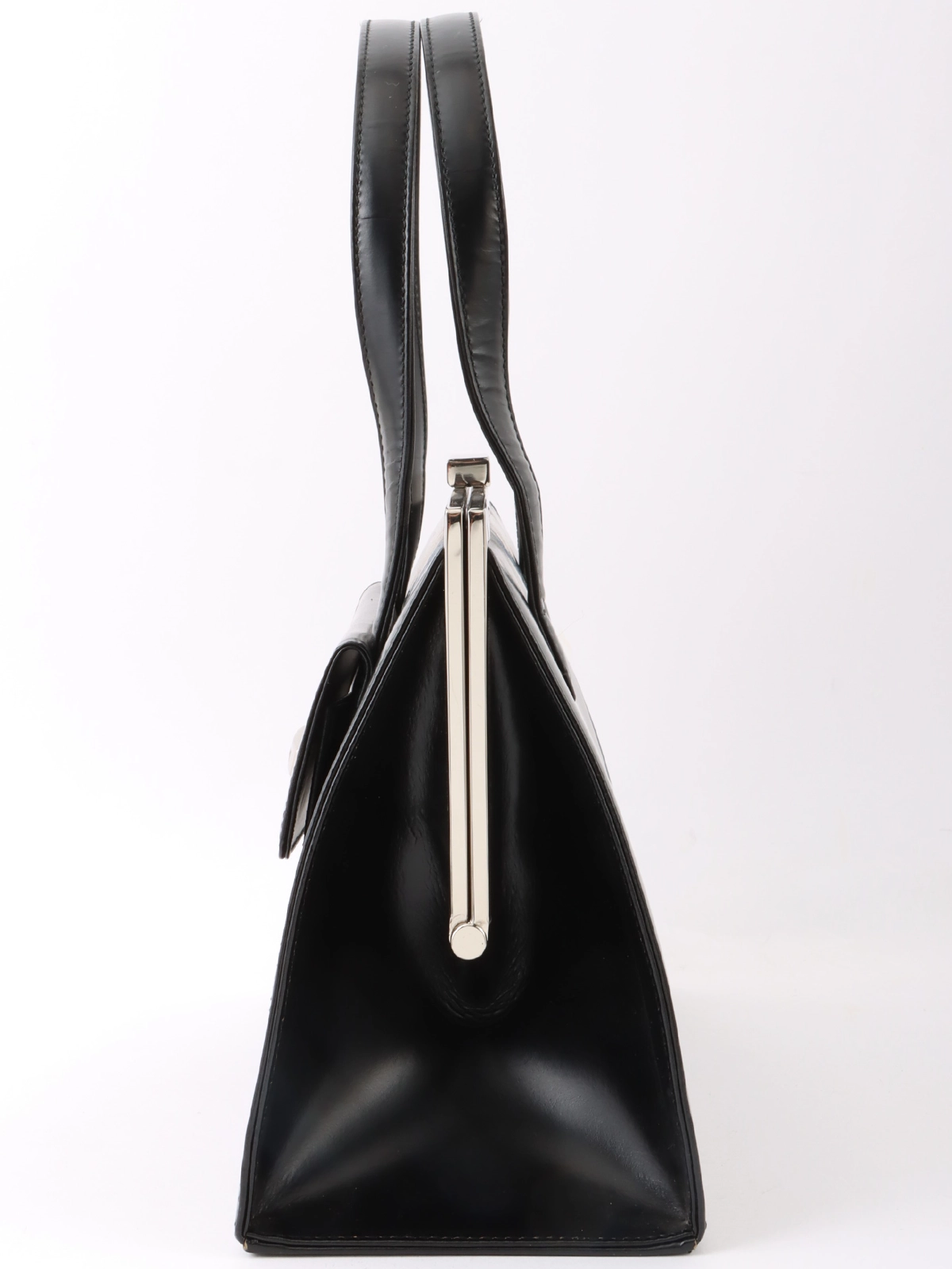 YVES SAINT LAURENT ロゴプレートがま口ハンドバッグ ブラック