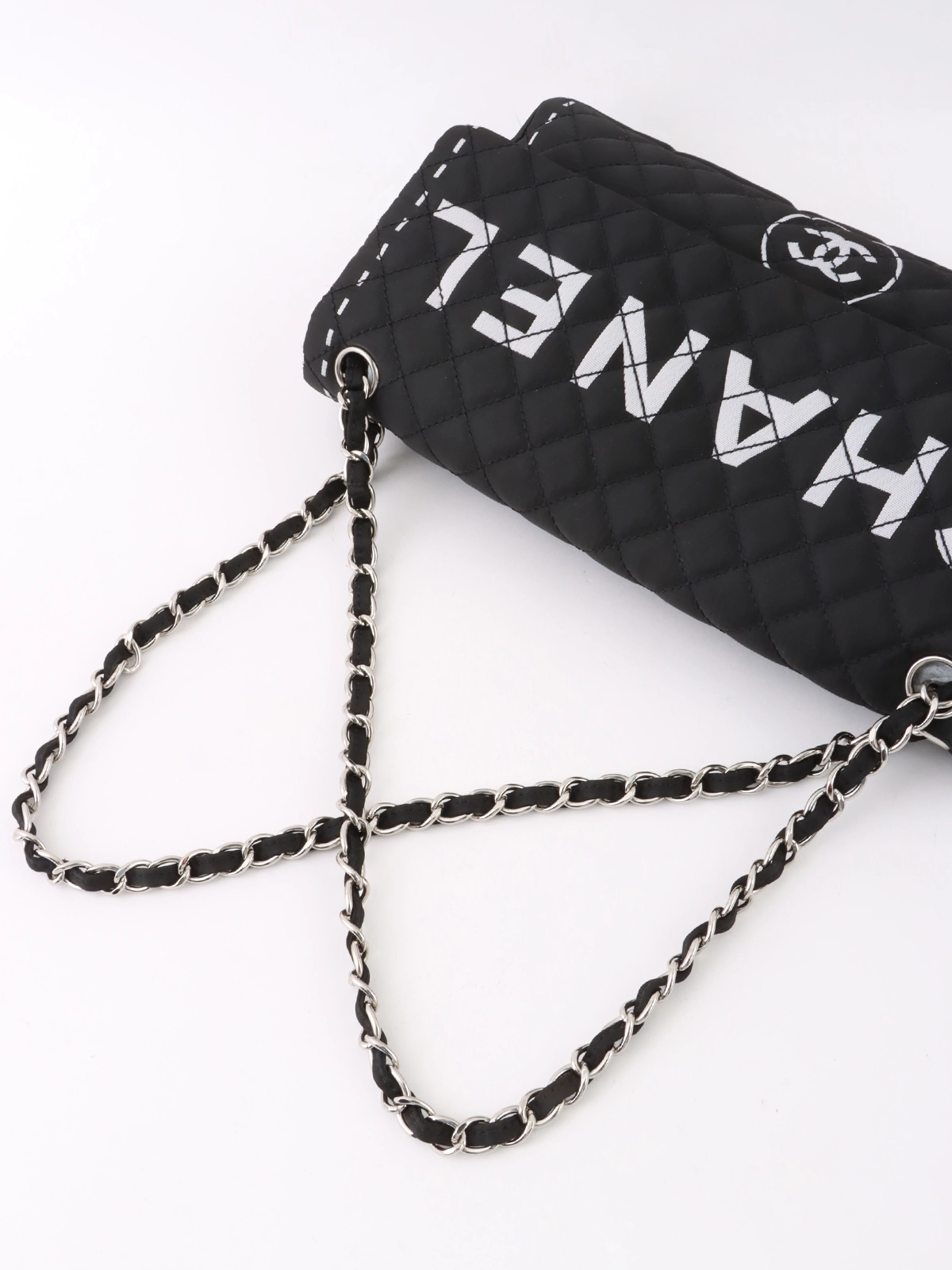 CHANEL ブラック ナイロン ショルダーバッグ CHANEL 2008年頃製 ナイロンロゴチェーンショルダーバッグ
