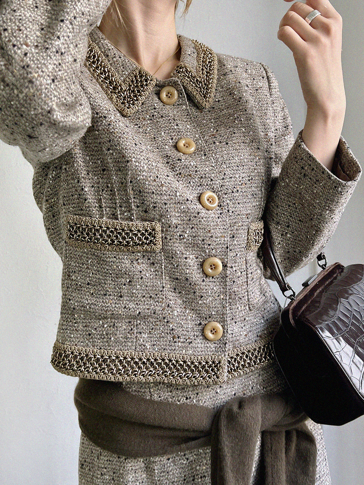 VALENTINO ツイードチェーンデザインセットアップ グレージュ