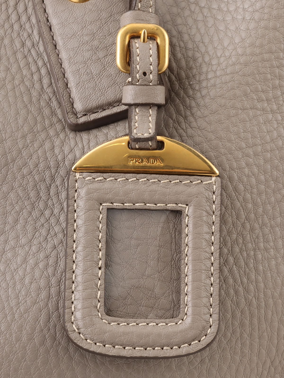 PRADA レザーロゴプレートトートバッグ グレー｜VINTAGE QOO
