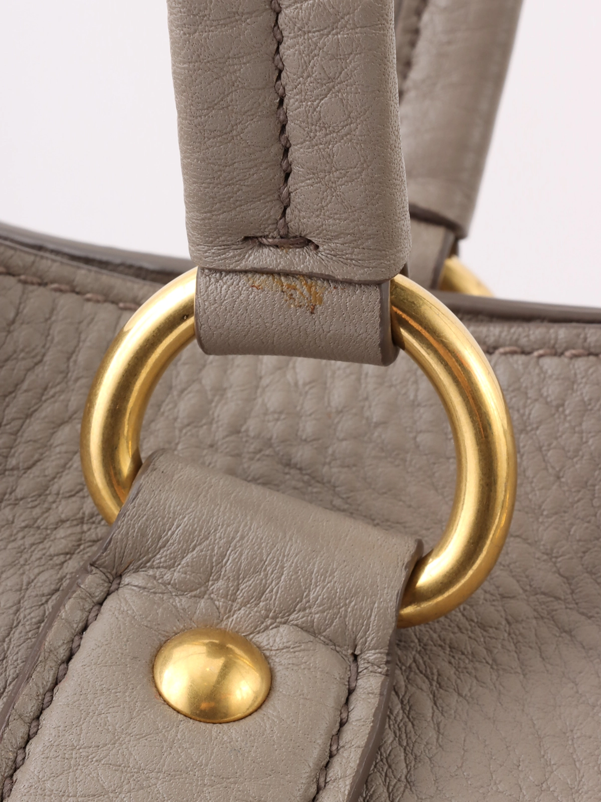 PRADA レザーロゴプレートトートバッグ グレー｜VINTAGE QOO
