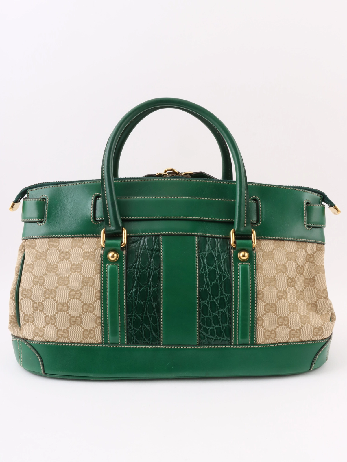 GUCCI キャンバスGGクロコエンボストートバッグ ベージュ