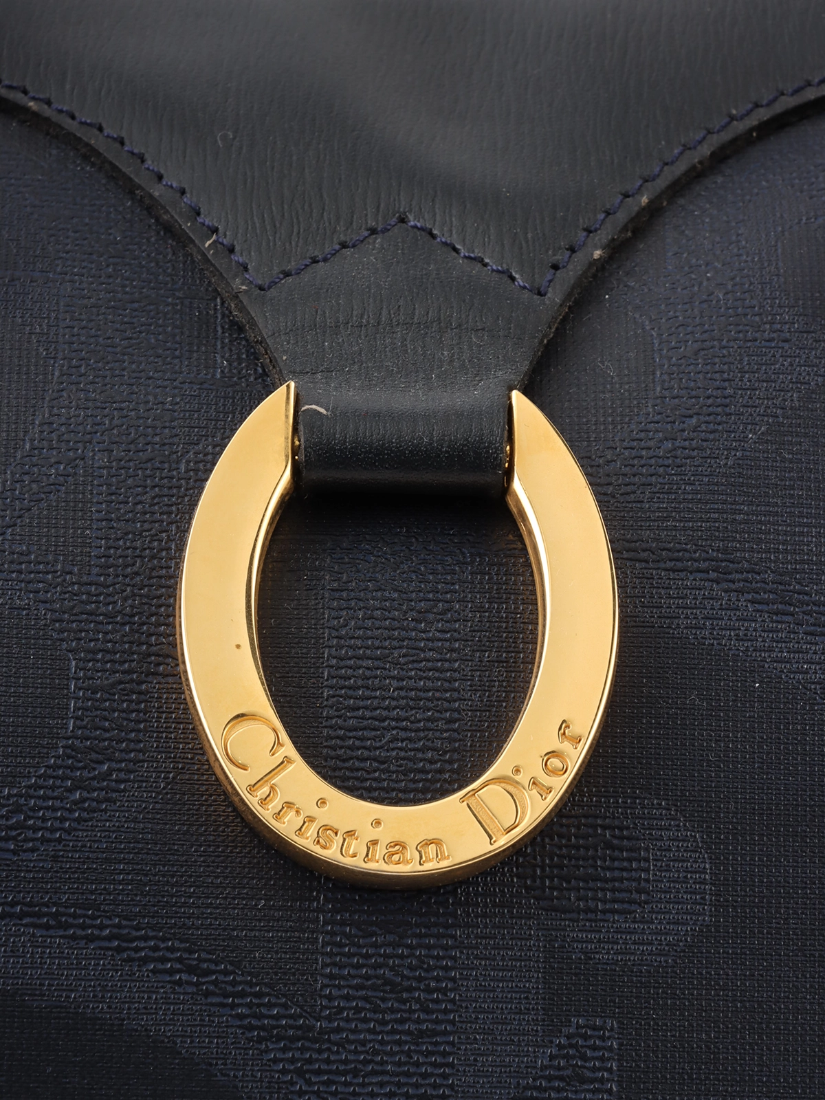 DIOR トロッターパターンロゴプレートボストンバッグ ネイビー