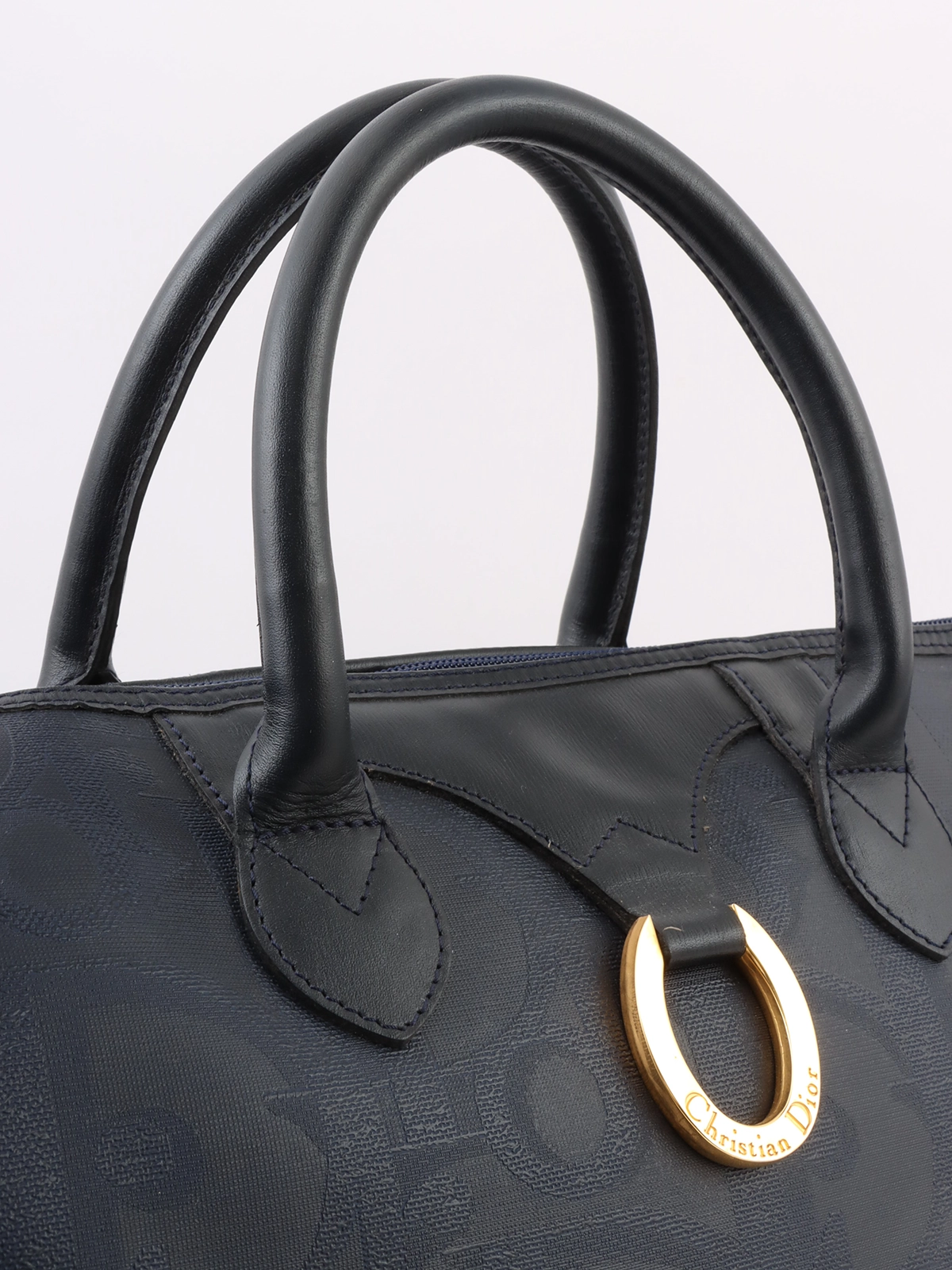 DIOR トロッターパターンロゴプレートボストンバッグ ネイビー DIOR トロッターパターンロゴプレートボストンバッグ ネイビー