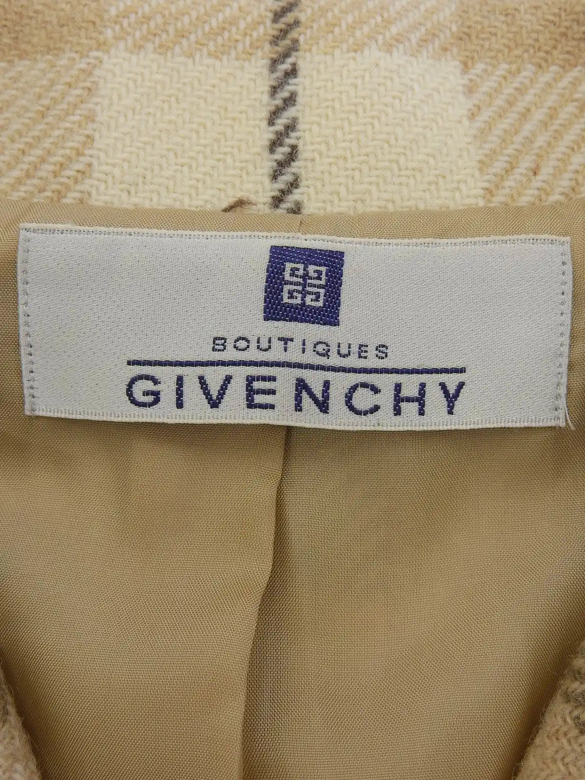GIVENCHY ウールチェックパターンロゴボタンジャケット ベージュ