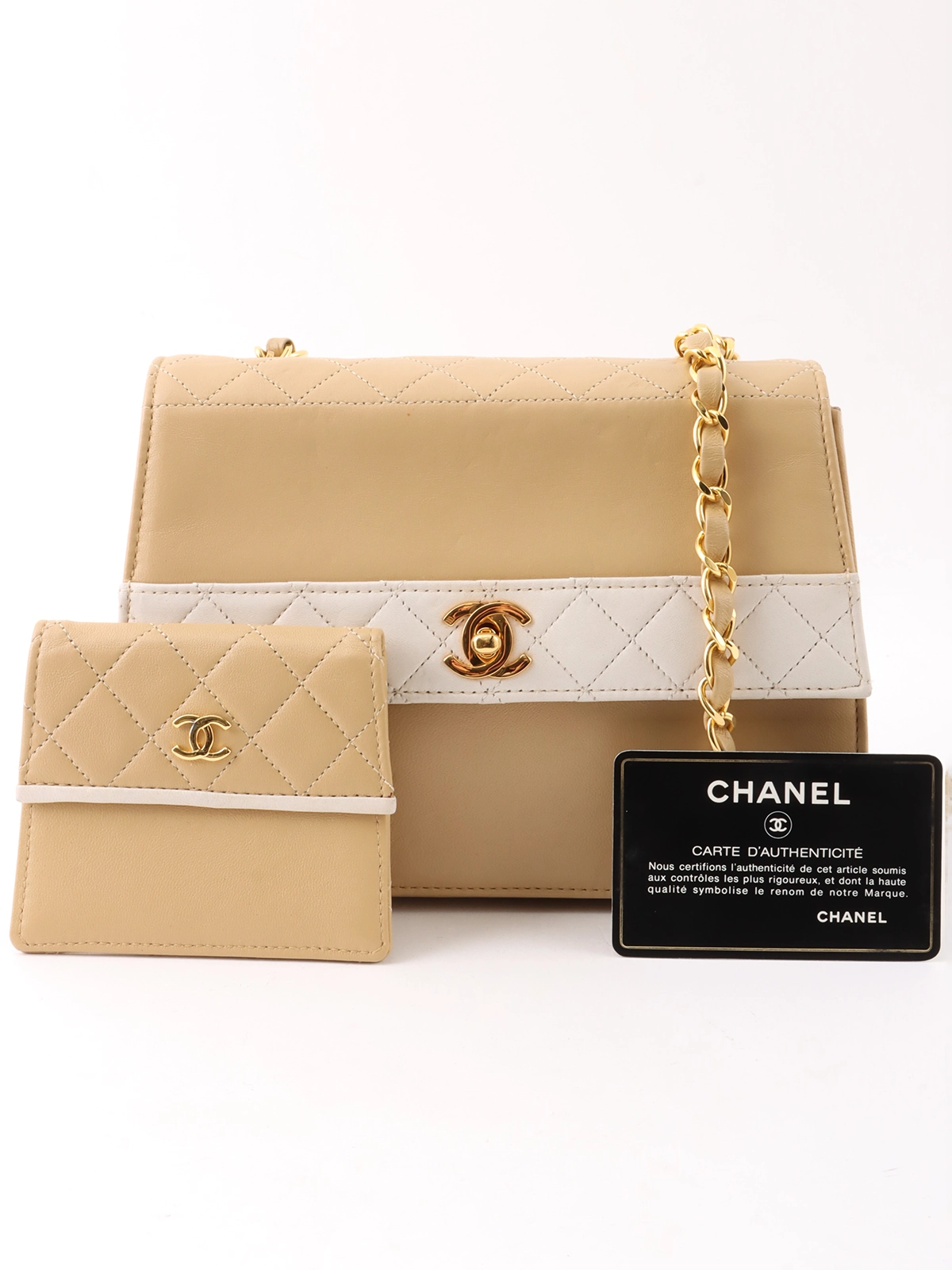 CHANEL 1990年頃製 バイカラーCCターンロックチェーンショルダー CHANEL 1990年頃製 バイカラーCCターンロックチェーンショルダー