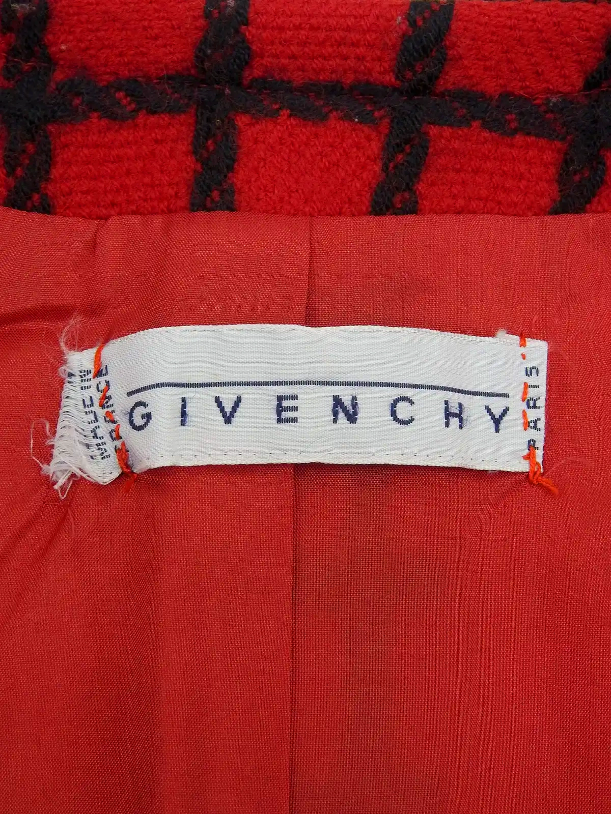 GIVENCHY チェックパターンノーカラージャケット レッド