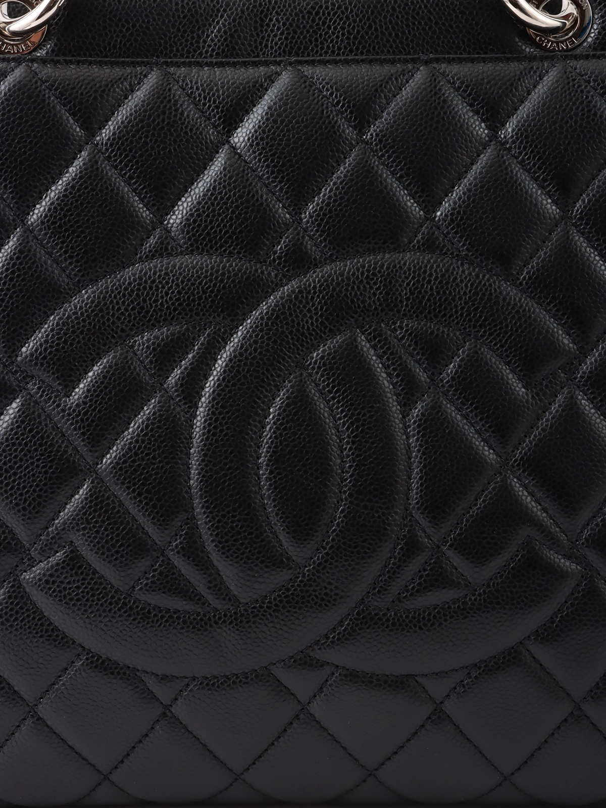 CHANEL 2009年頃製 キャビアスキンCCマークステッチチェーン