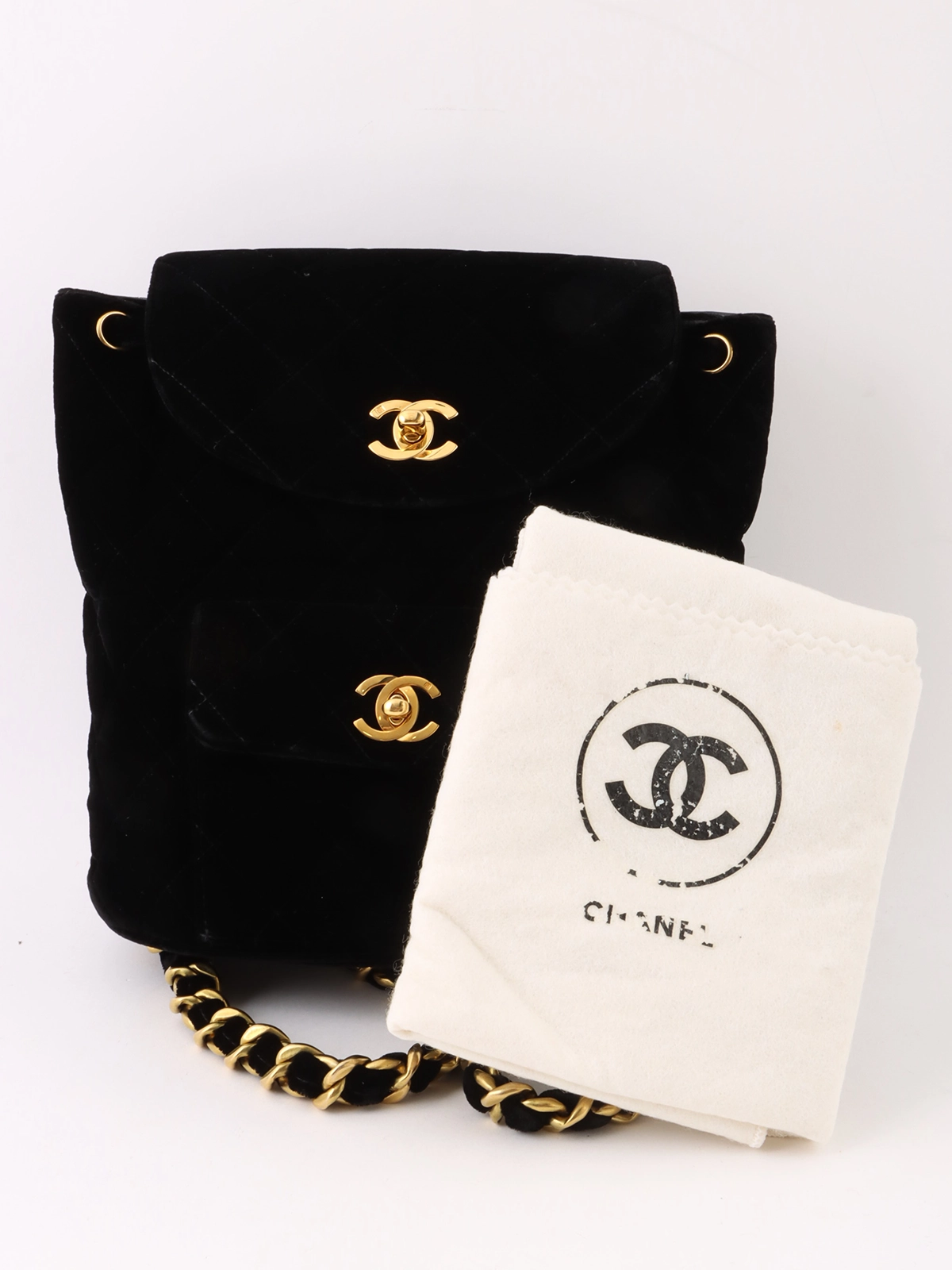 CHANEL 1995年頃製 ベルベットダブルCCターンロックバックパック