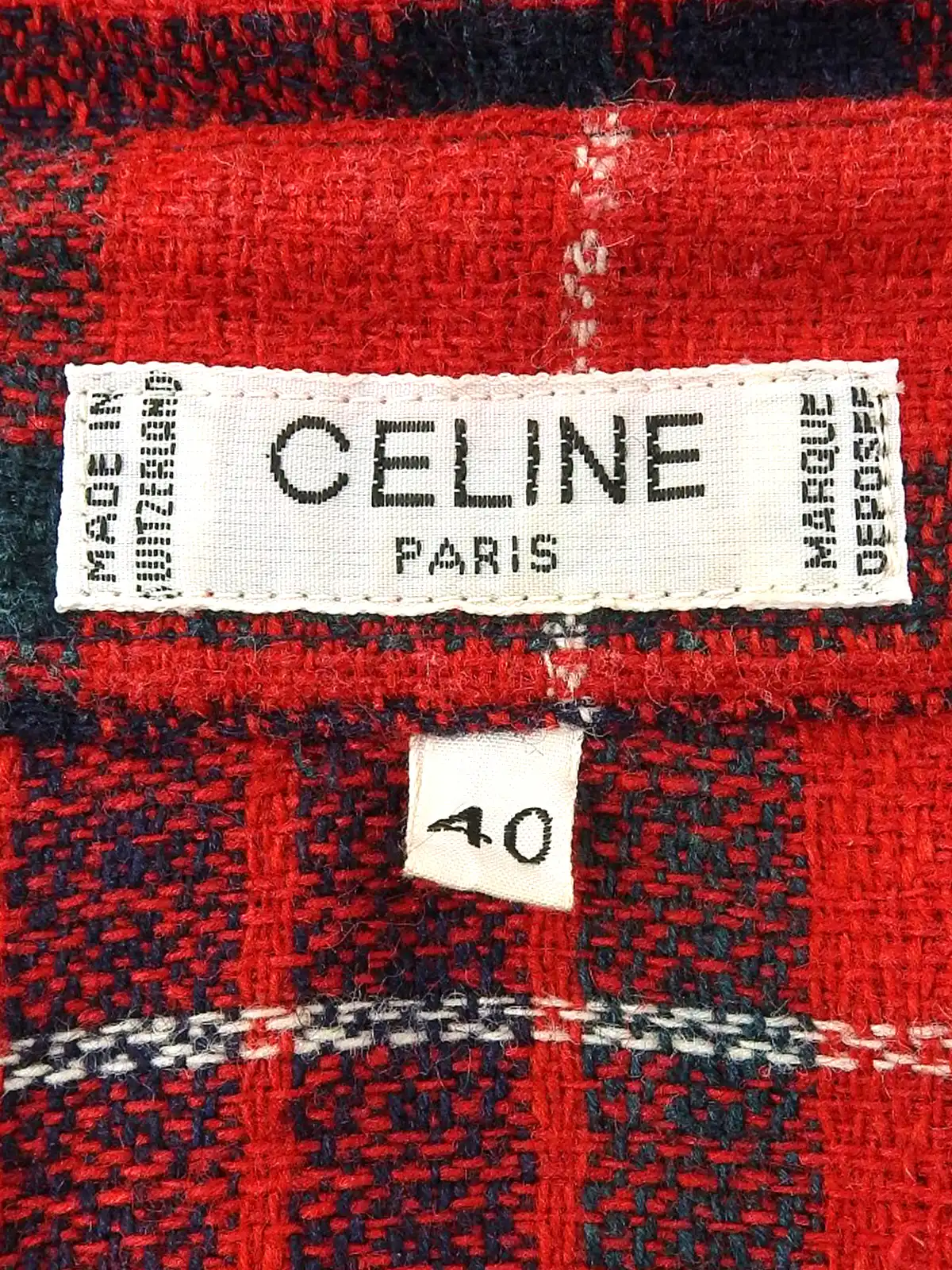 CELINE チェックパターンロゴボタンロングスリーブシャツ レッド