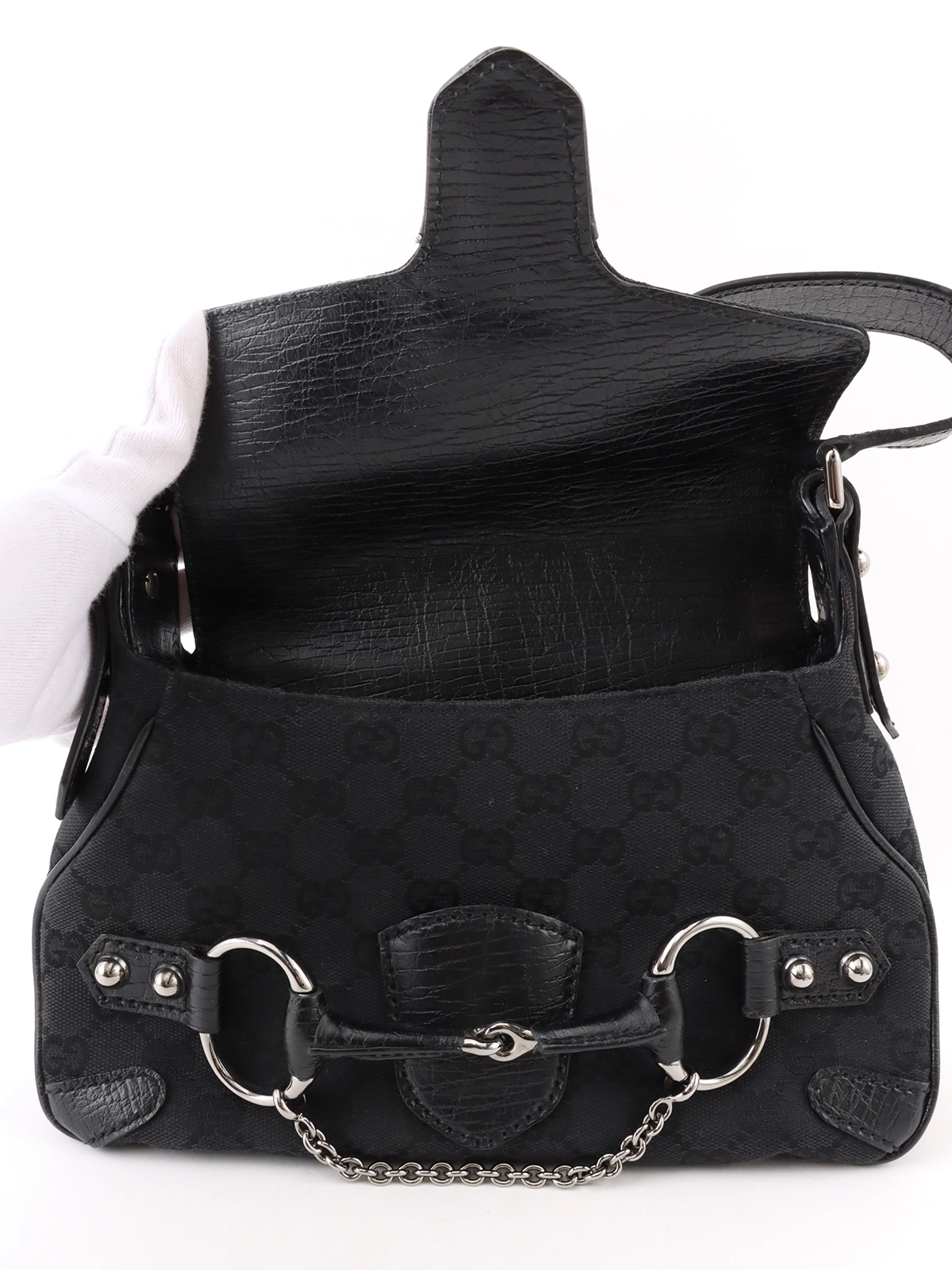 【楽天スーパーセール】 GUCCI キャンバスGGパターンホースビットプレートショルダー バッグ