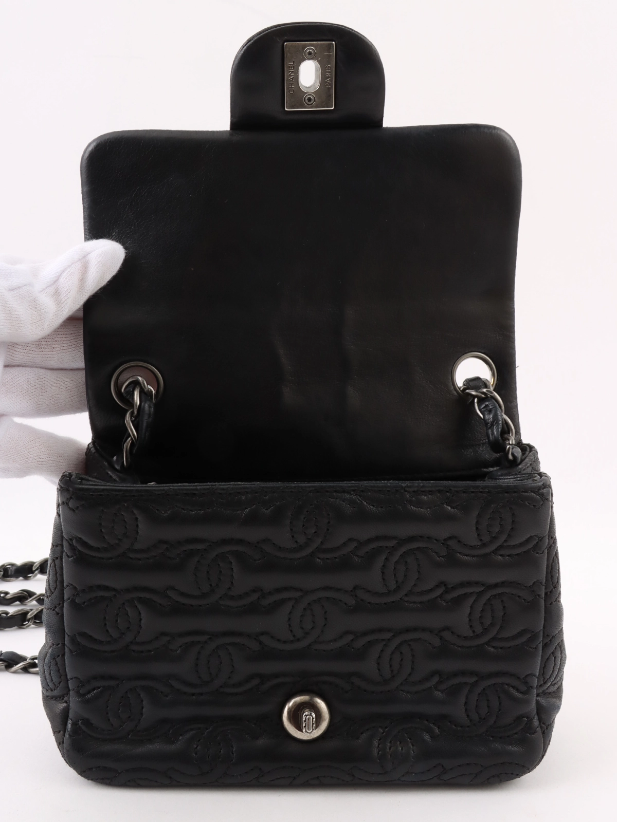 CHANEL 2014年頃製 CCステッチチェーンバッグミニ ブラック CHANEL 2014年頃製 CCステッチチェーンバッグミニ ブラック