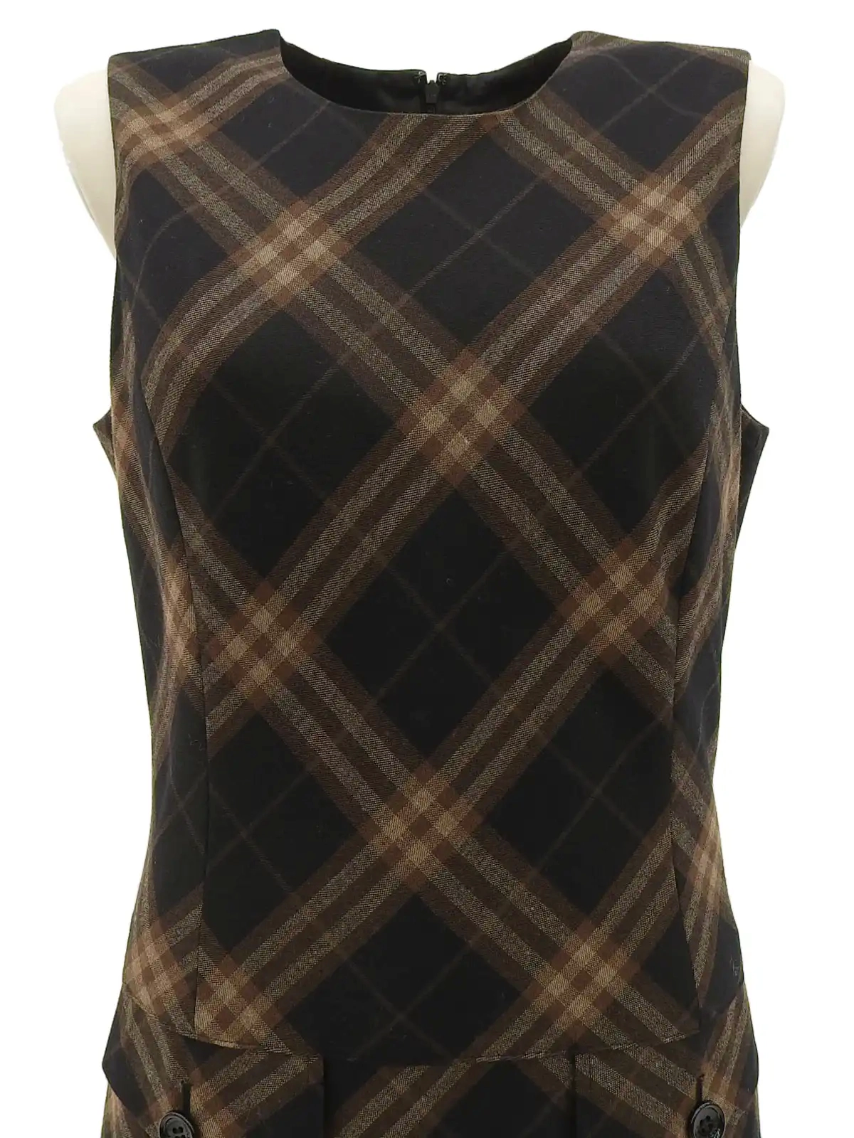 BURBERRY チェックパターンロゴボタンノースリーブワンピース