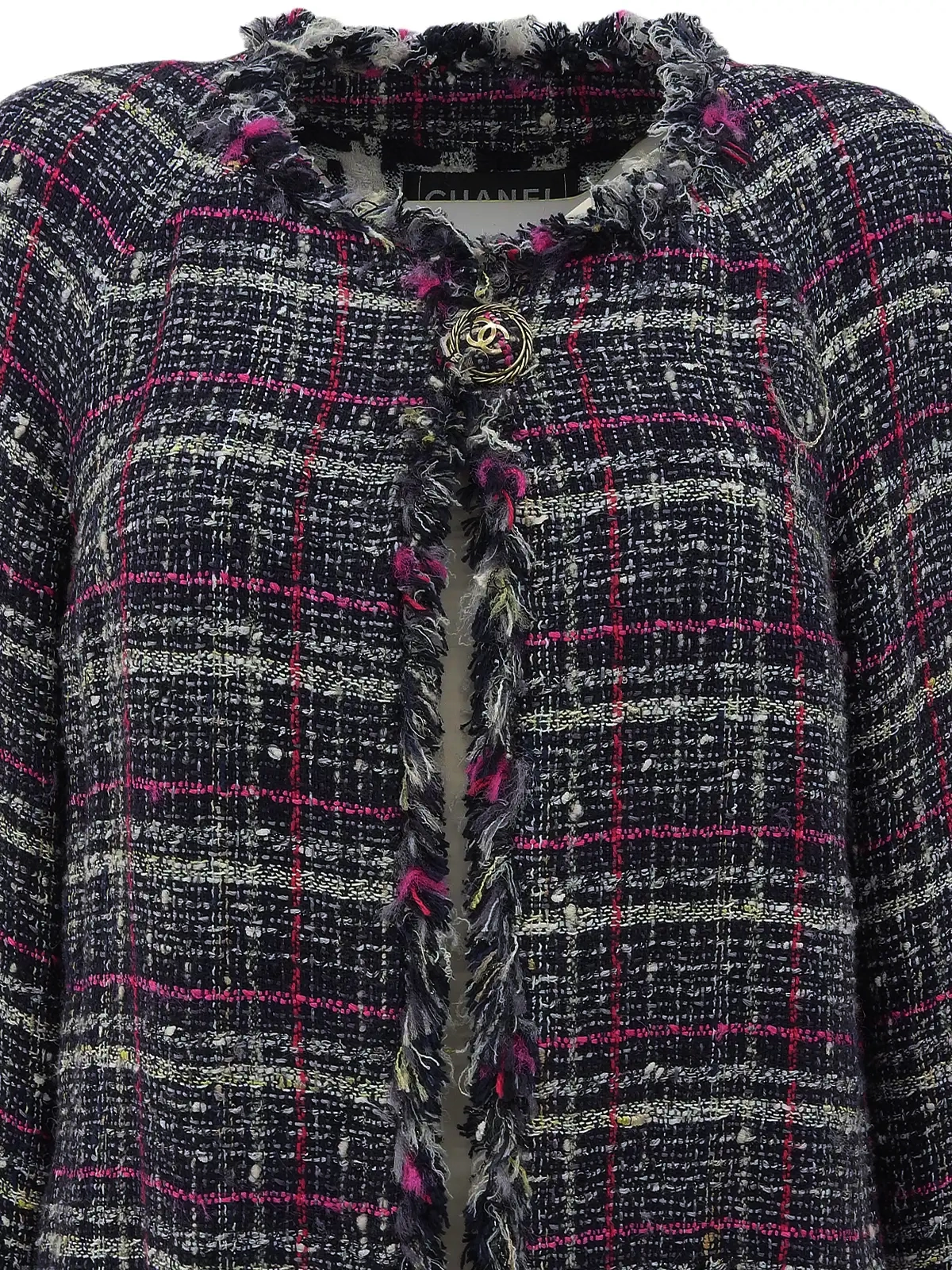 CHANEL 2007年製 ツイードCCマークノーカラーロングジャケット