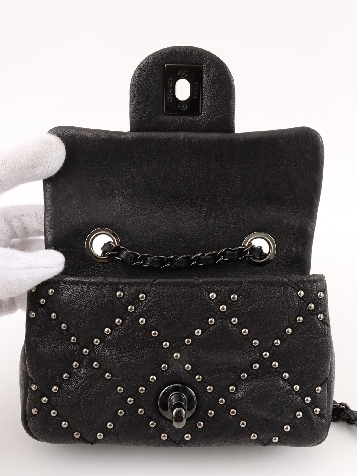 CHANEL 2014年頃製 スタッズCCターンロックチェーンバッグミニ